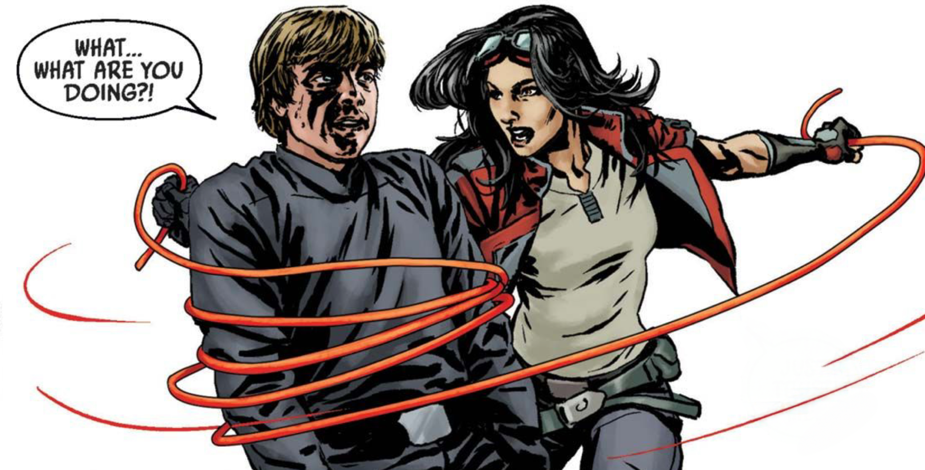 Luke Skywalker & Doctor Aphra in a Star Wars comic panel: "What... what are you doing?!"