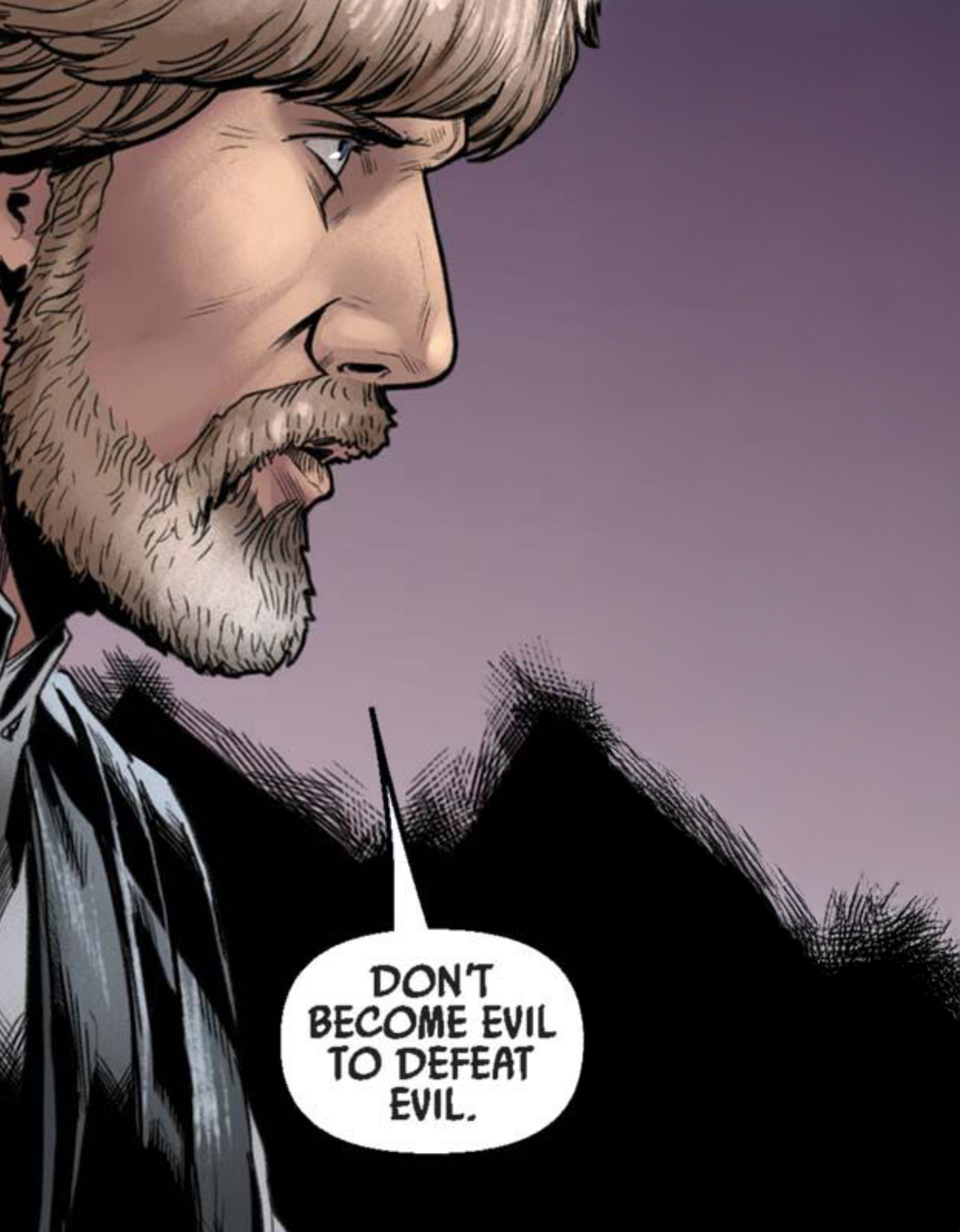 Luke Skywalker in a Star Wars comic panel: "Don't become evil to defeat evil."