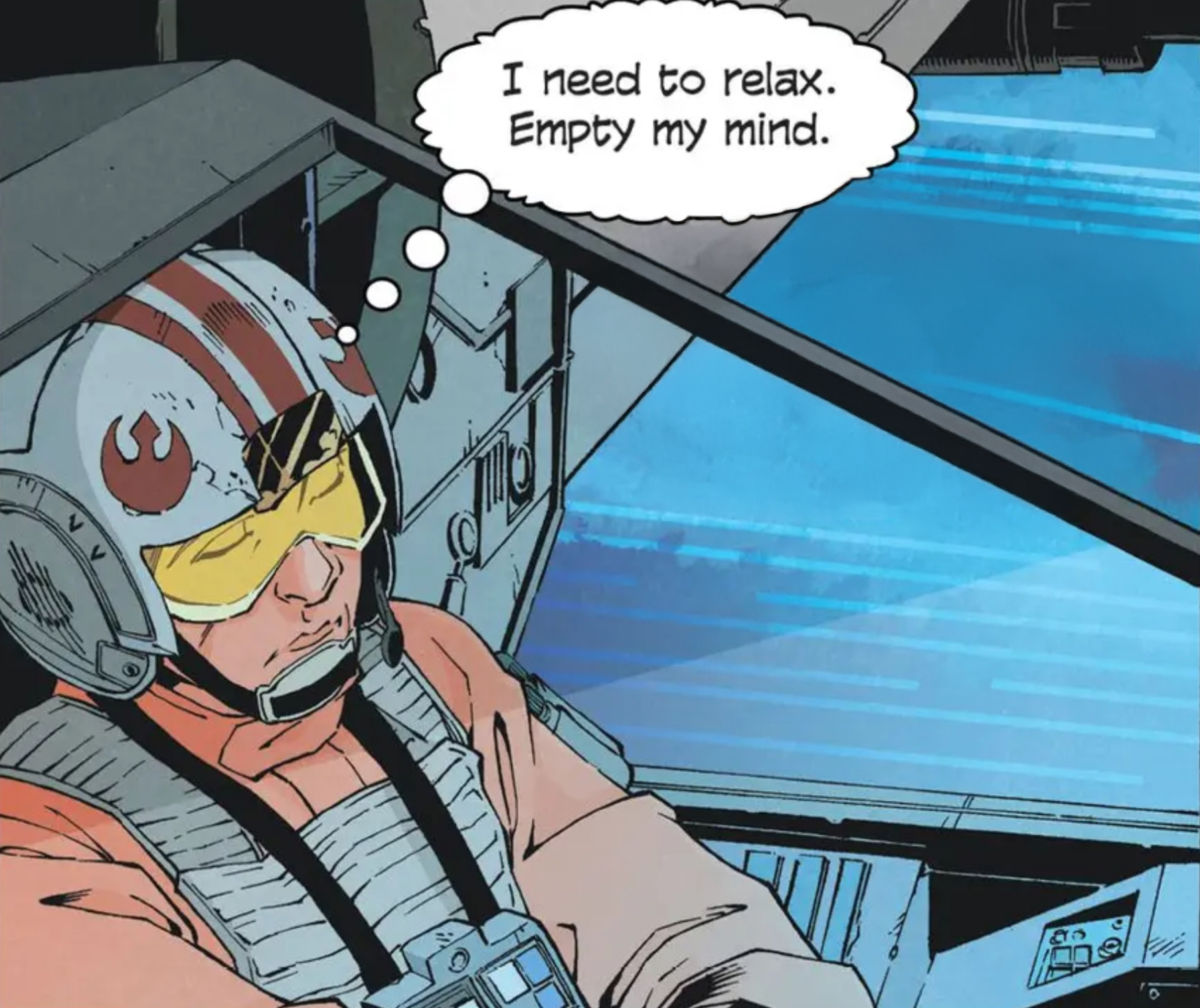 Luke Skywalker in a Star Wars comic panel: "I need to relax. Empty my mind."