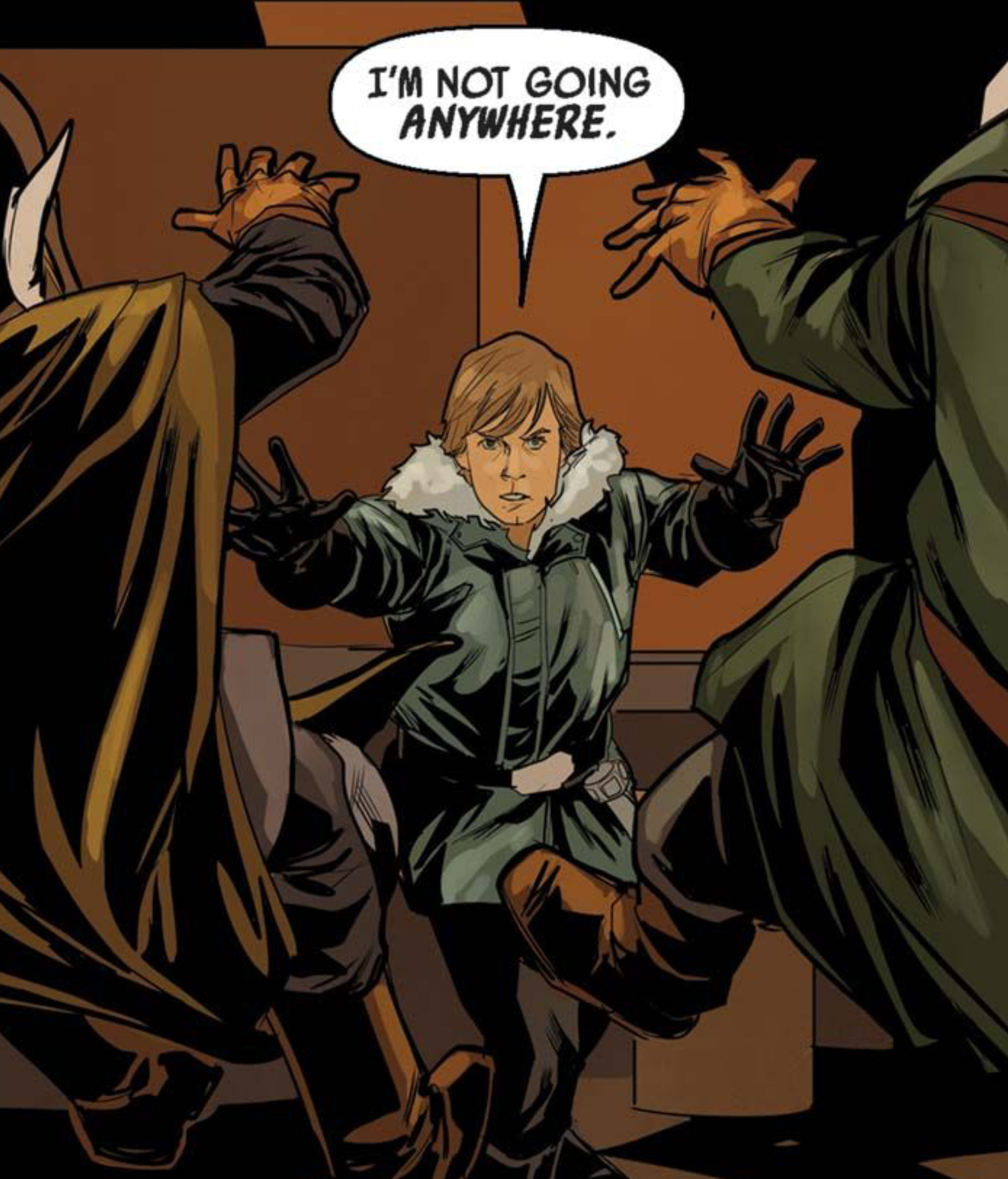 Luke Skywalker in a Star Wars comic panel: "I'm not going anywhere."