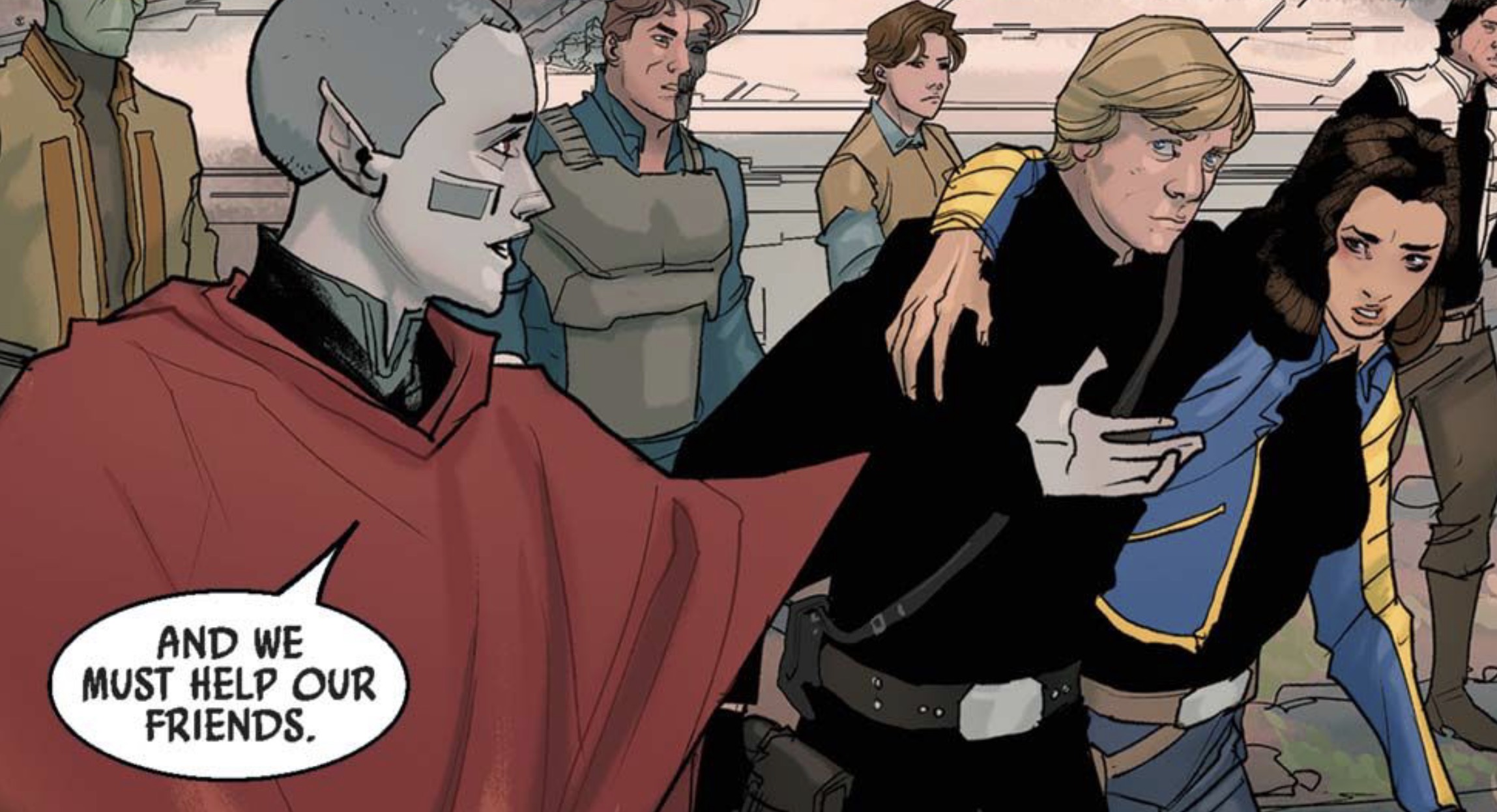 Luke Skywalker & Beilert Valance in a Star Wars comic panel: "And we must help our friends."
