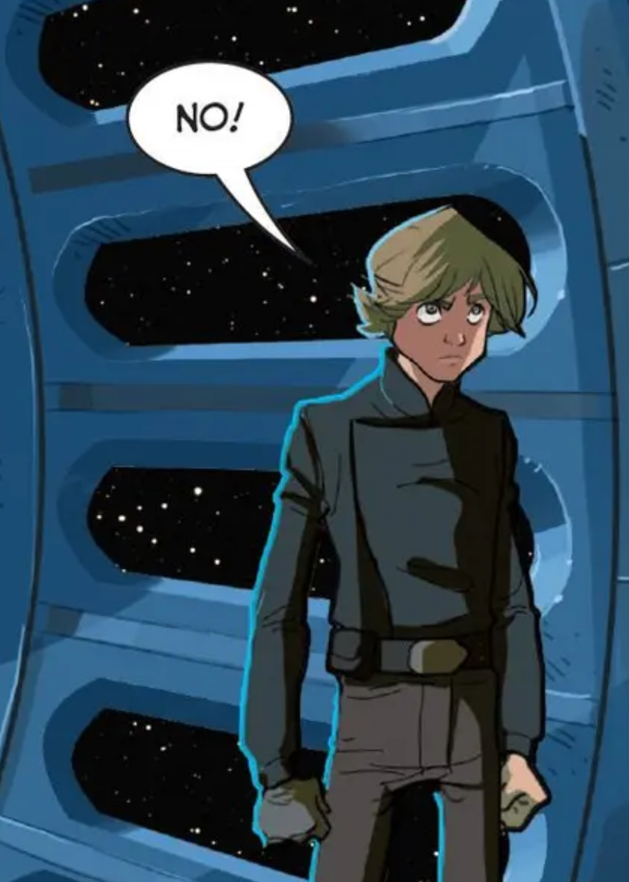 Luke Skywalker in a Star Wars comic panel: "No!"