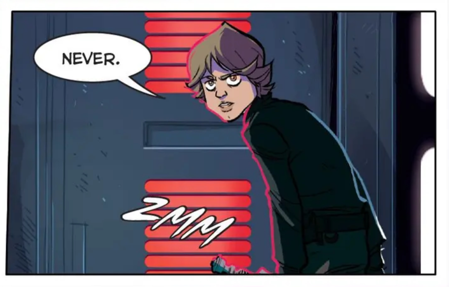 Luke Skywalker in a Star Wars comic panel: "Never."