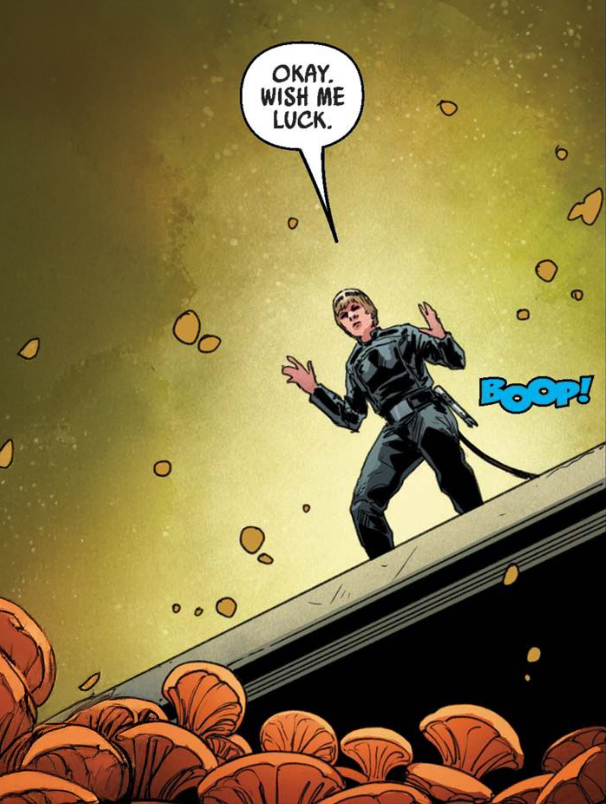 Luke Skywalker in a Star Wars comic panel: "Okay. Wish me luck."