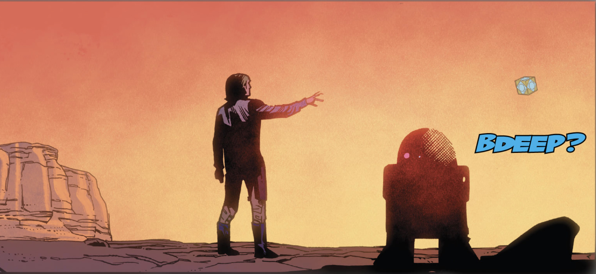 Luke Skywalker & R2-D2 in a Star Wars comic panel: "BDEEP?"