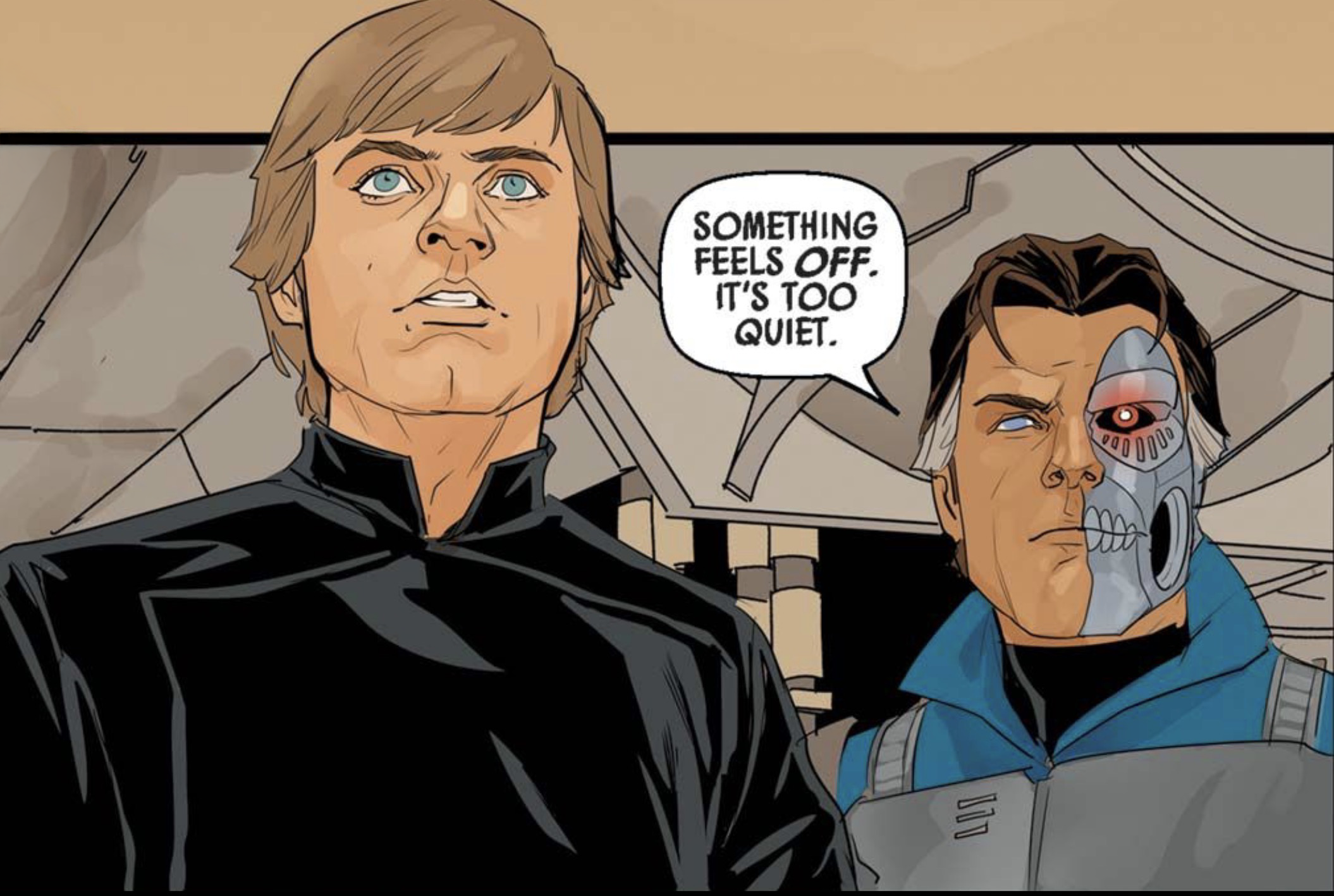 Luke Skywalker & Beilert Valance in a Star Wars comic panel: "Something feels off. It's too quiet."