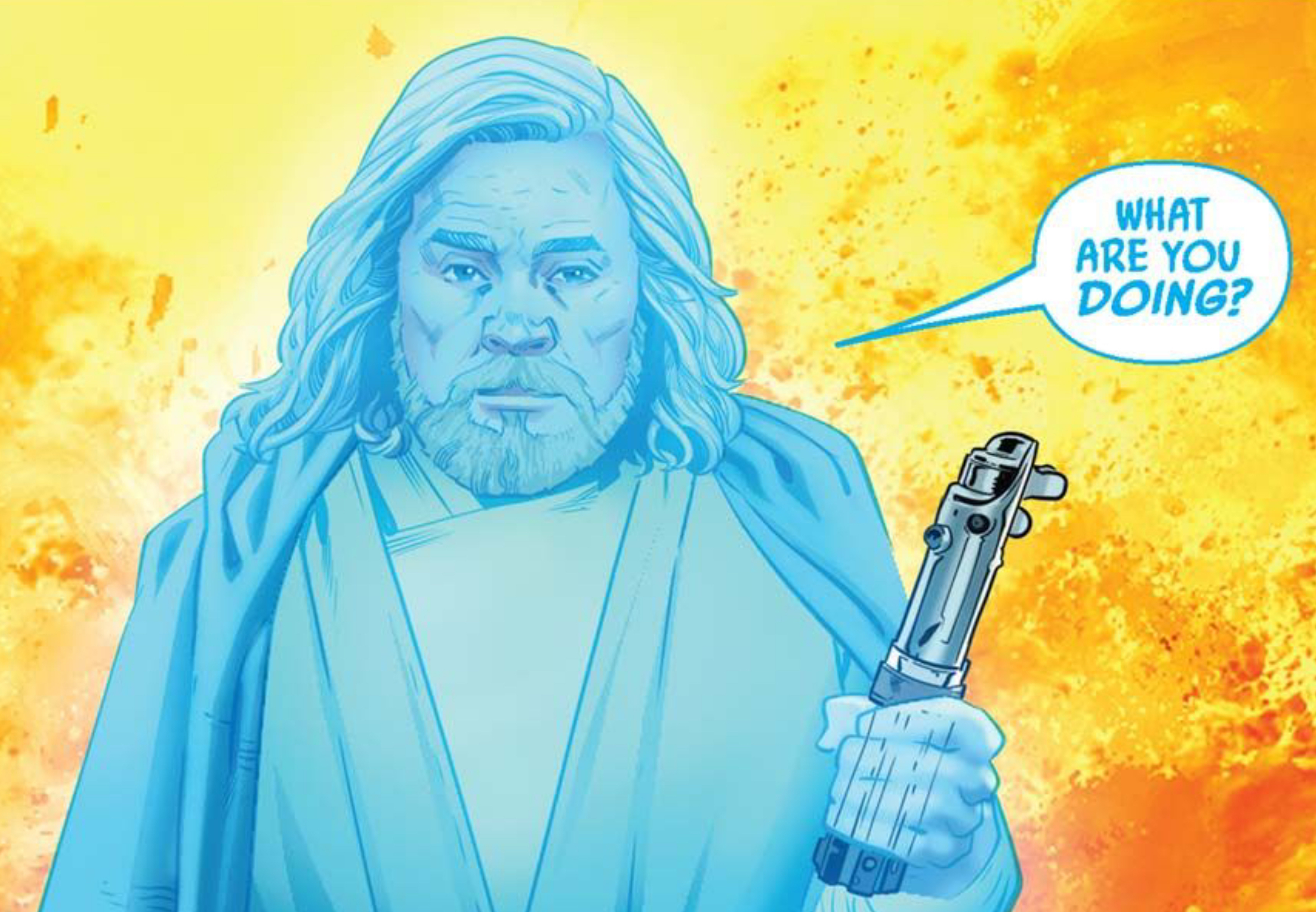 Luke Skywalker in a Star Wars comic panel: "What are you doing?"