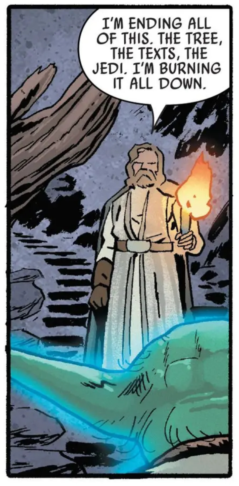 Luke Skywalker & Yoda in a Star Wars comic panel: "I'm ending all of this. The tree, the texts, the Jedi. I'm burning it all down."