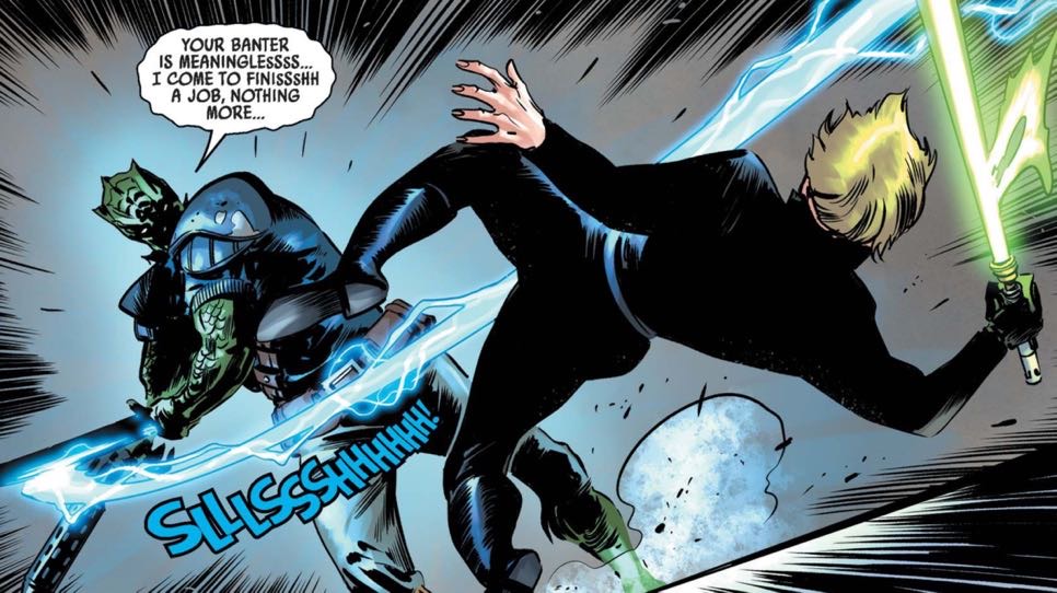 Luke Skywalker in a Star Wars comic panel: "Your banter is meaningless. I come to finish a job, nothing more."