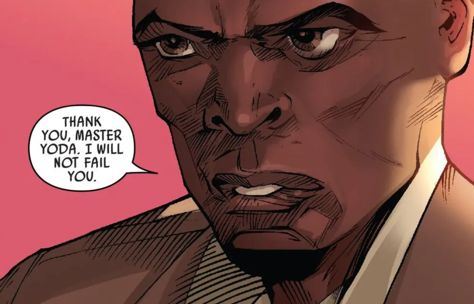 Mace Windu in a Star Wars comic panel: "Thank you, Master Yoda. I will not fail you."