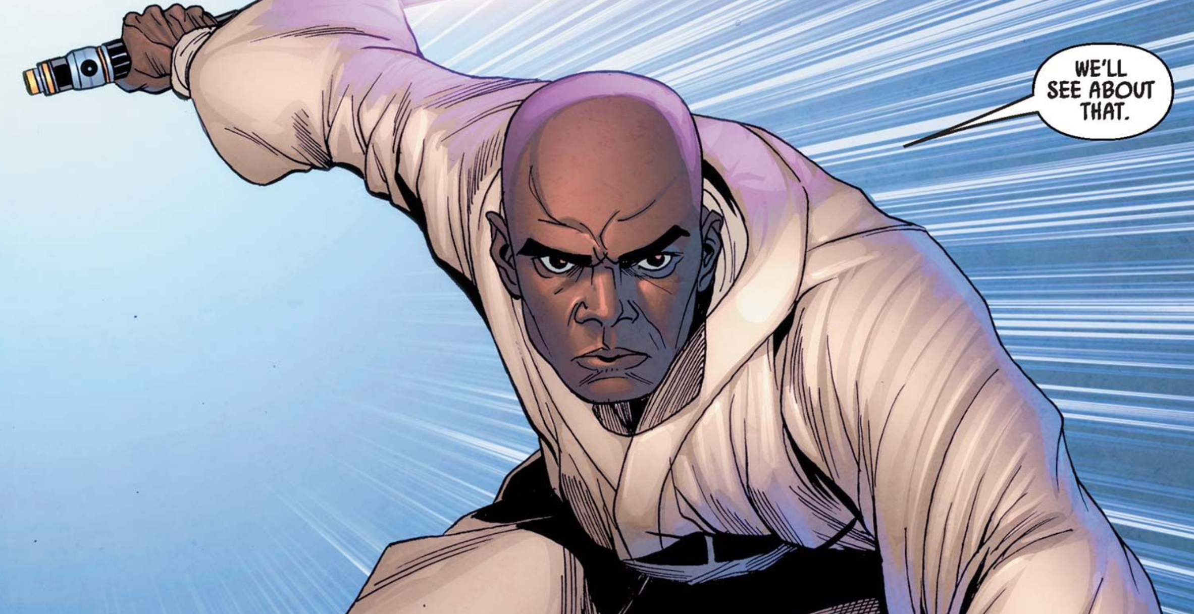 Mace Windu in a Star Wars comic panel: "We'll see about that."