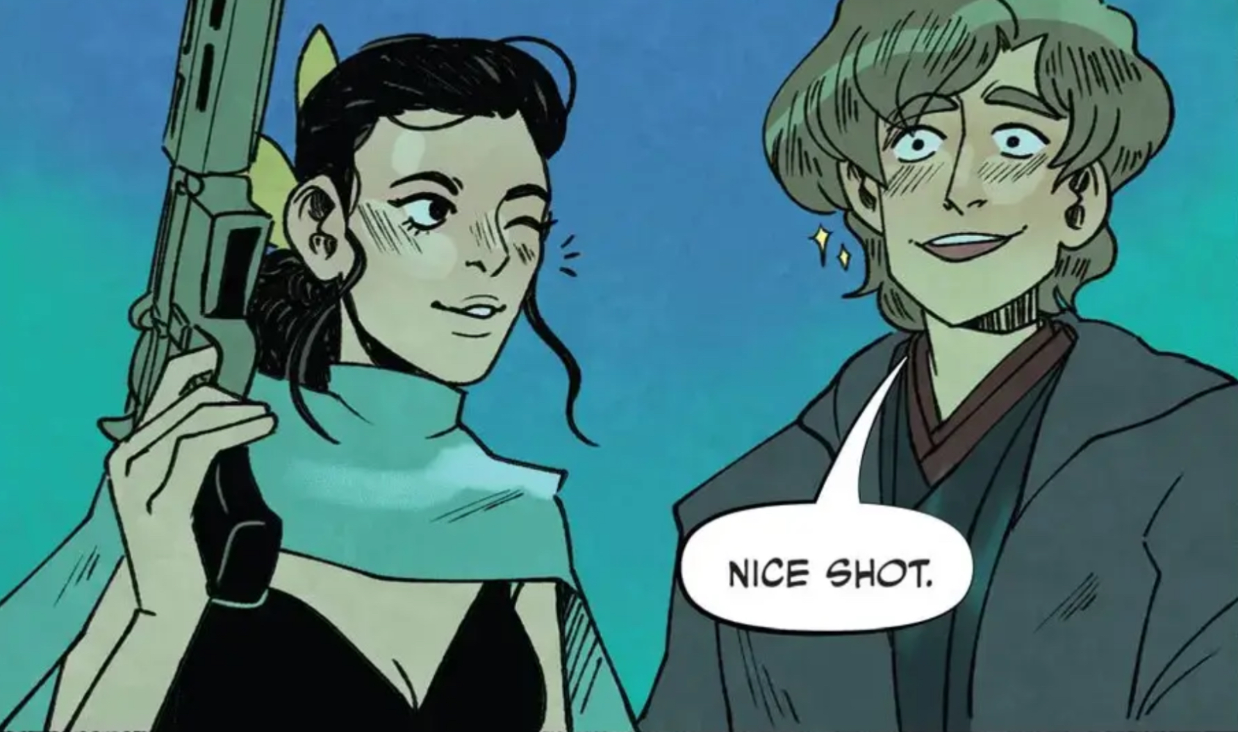 Padmé Amidala & Anakin Skywalker in a Star Wars comic panel: "Nice shot."