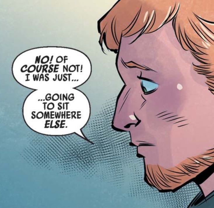 Obi-Wan Kenobi in a Star Wars comic panel: "No! Of course not! I was just... ...going to sit somewhere else."