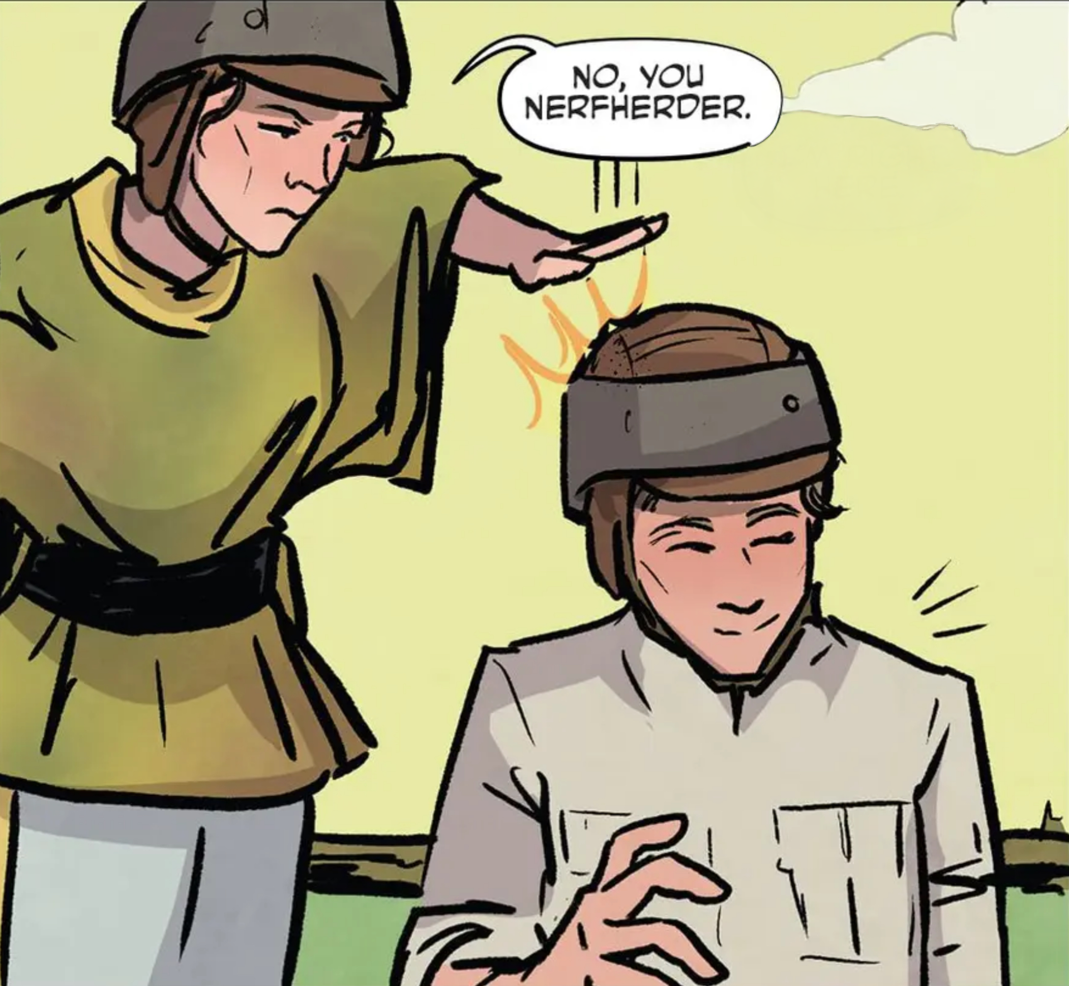Leia Organa & Han Solo in a Star Wars comic panel: "No, you nerfherder."