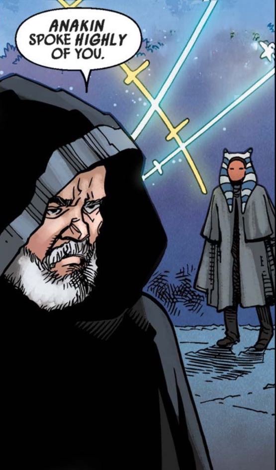 Ahsoka Tano in a Star Wars comic panel: "Anakin spoke highly of you."