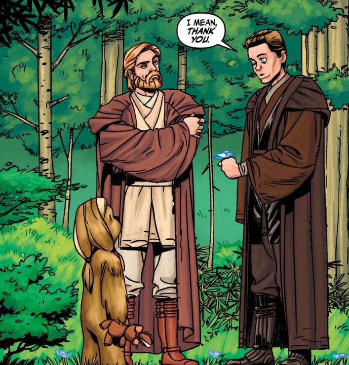 Obi-Wan Kenobi & Anakin Skywalker in a Star Wars comic panel: "I mean, thank you."