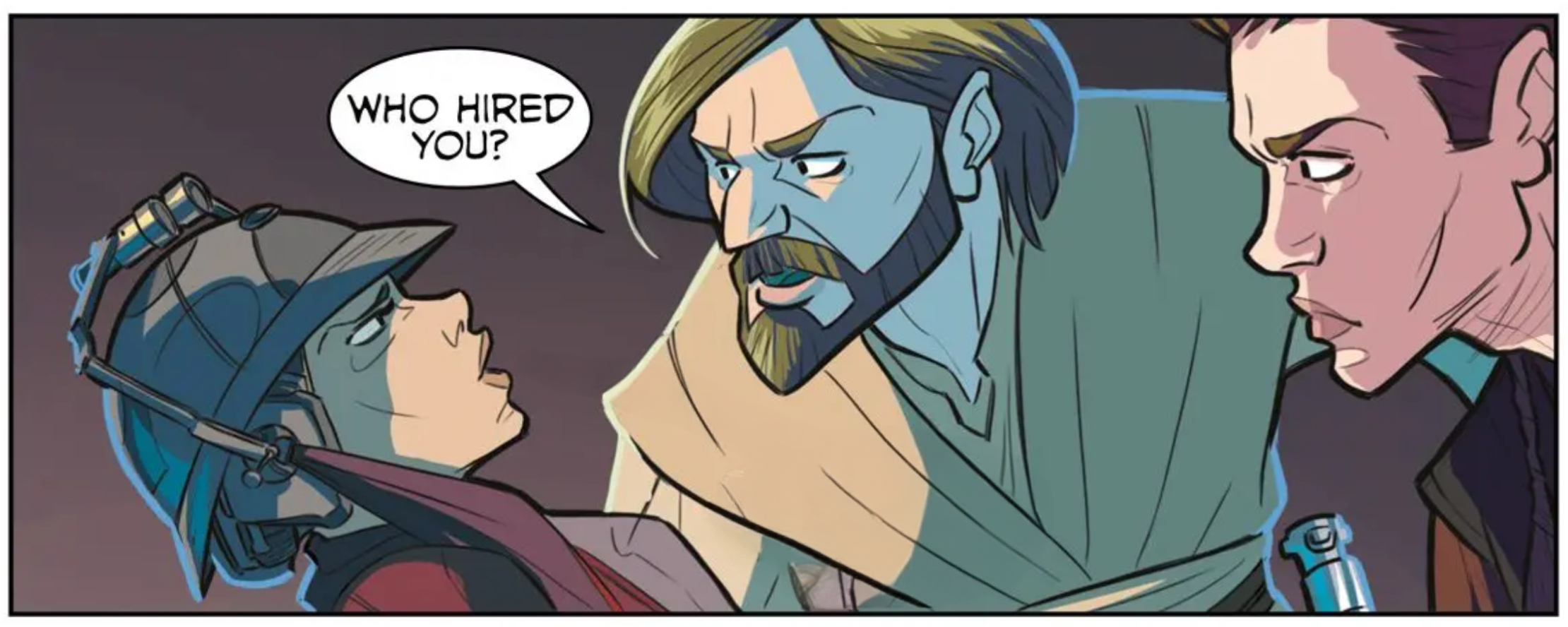Zam Wesell & Quinlan Vos in a Star Wars comic panel: "Who hired you?"