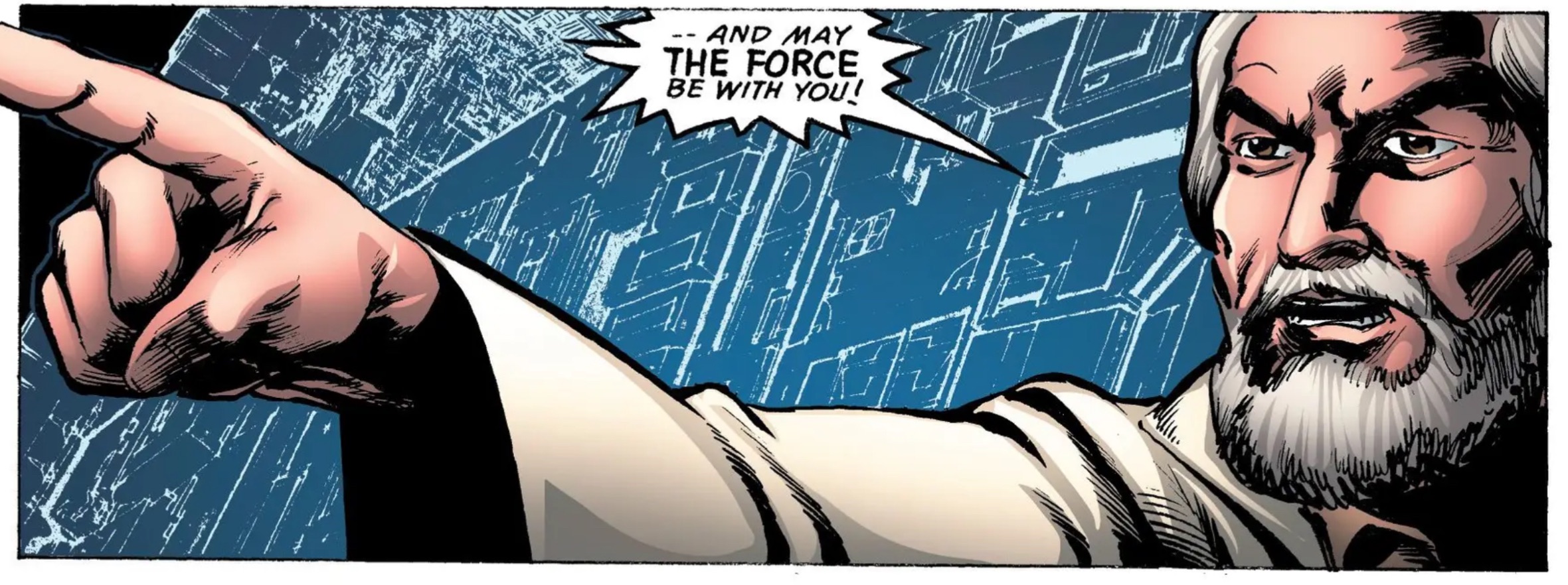 Obi-Wan Kenobi in a Star Wars comic panel: "And may the Force be with you!"
