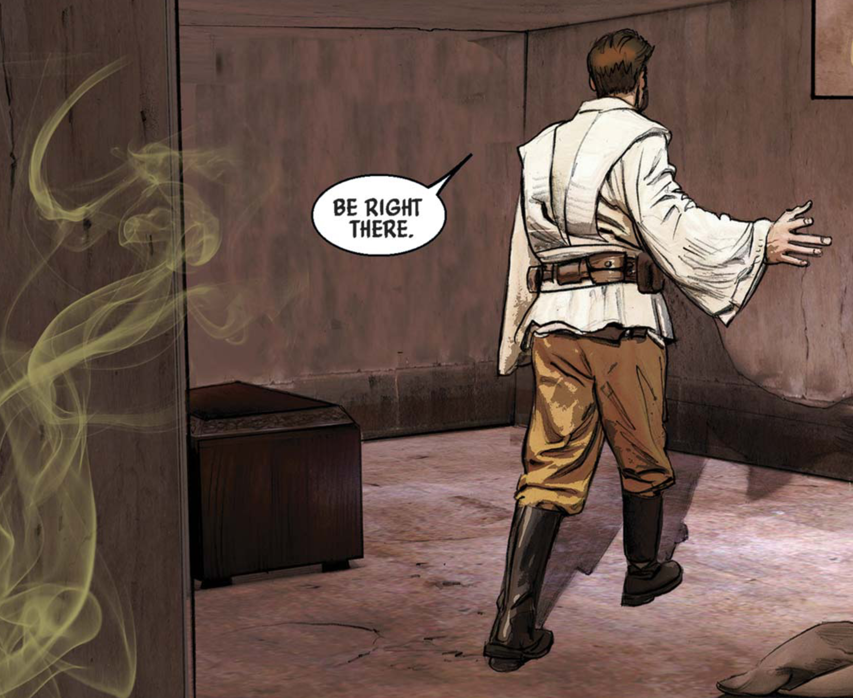 Obi-Wan Kenobi in a Star Wars comic panel: "Be right there."