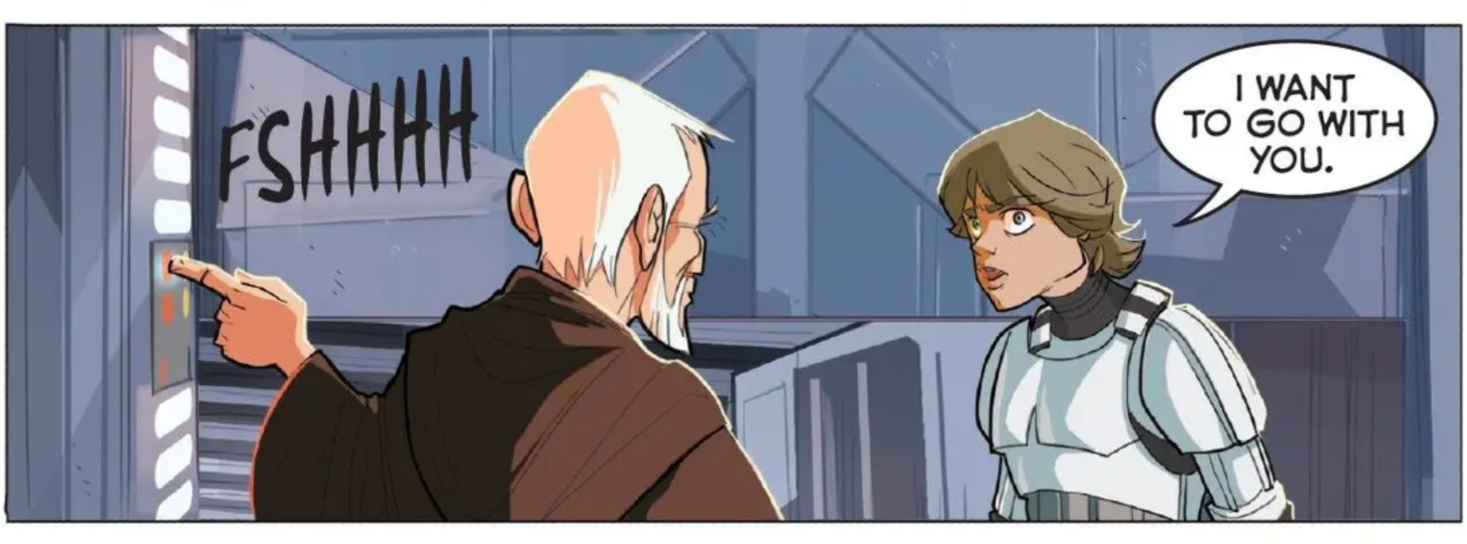 Obi-Wan Kenobi & Luke Skywalker in a Star Wars comic panel: "I want to go with you."