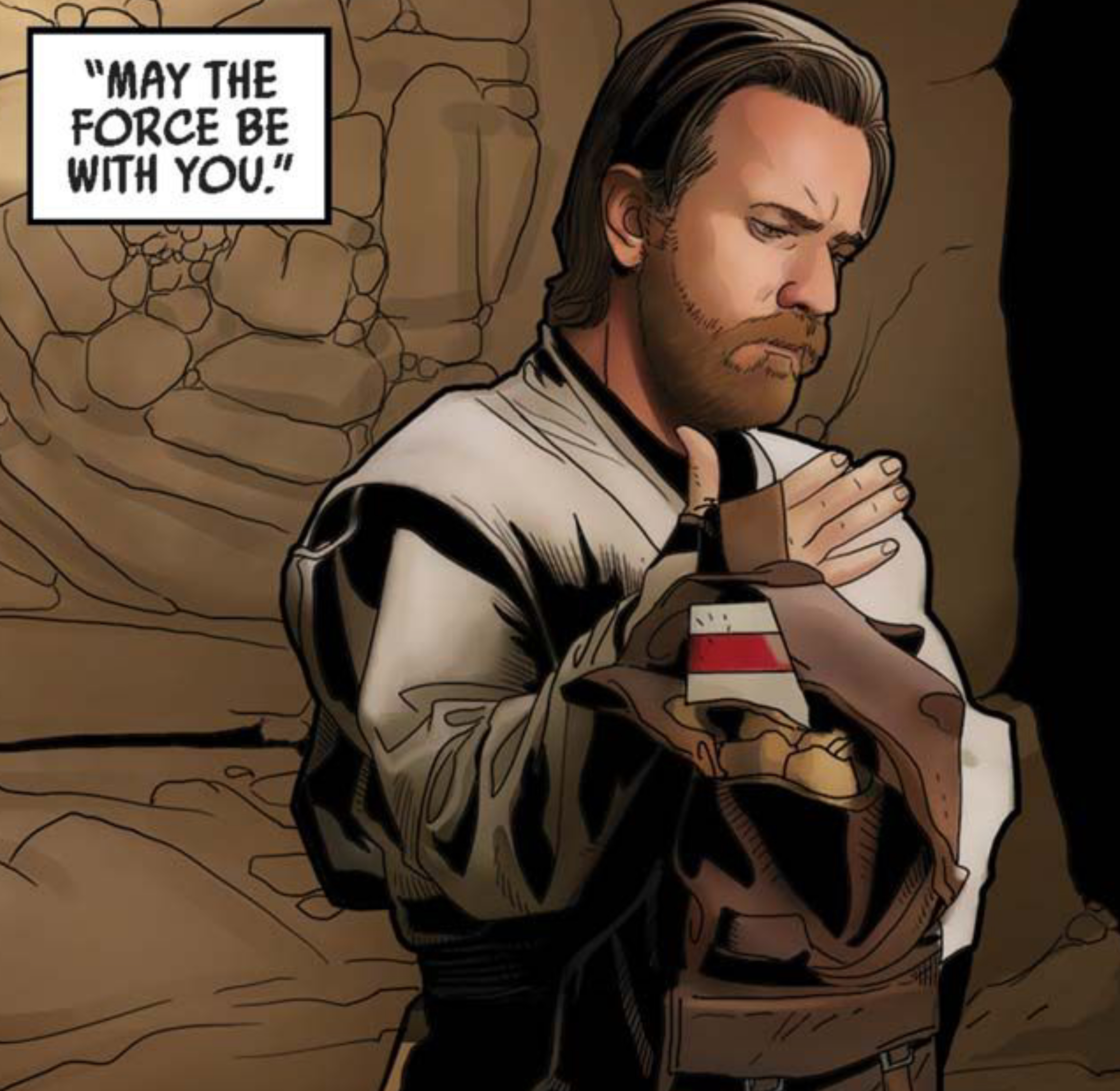 Obi-Wan Kenobi in a Star Wars comic panel: "May the Force be with you."