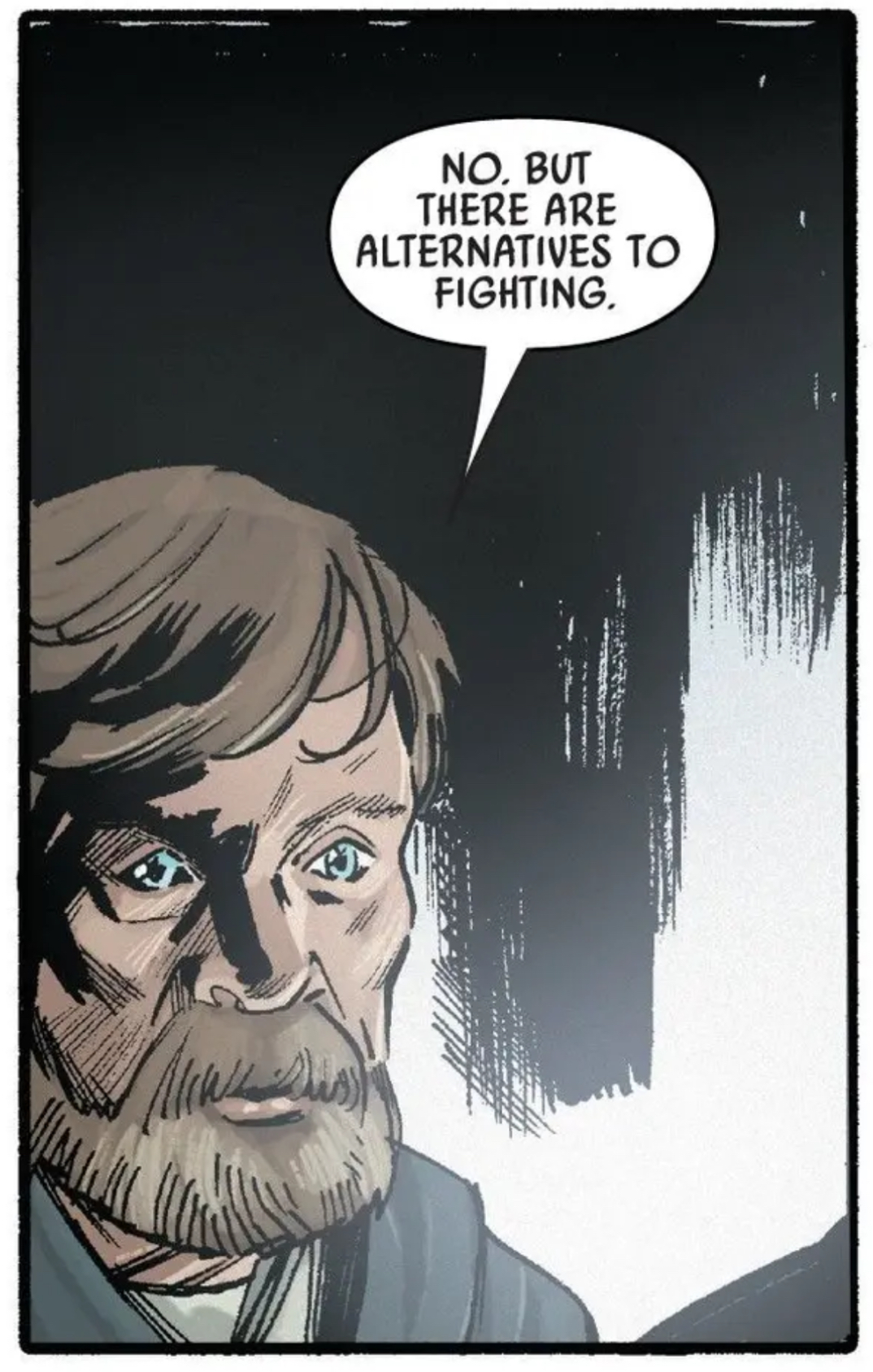 Obi-Wan Kenobi in a Star Wars comic panel: "No, but there are alternatives to fighting."