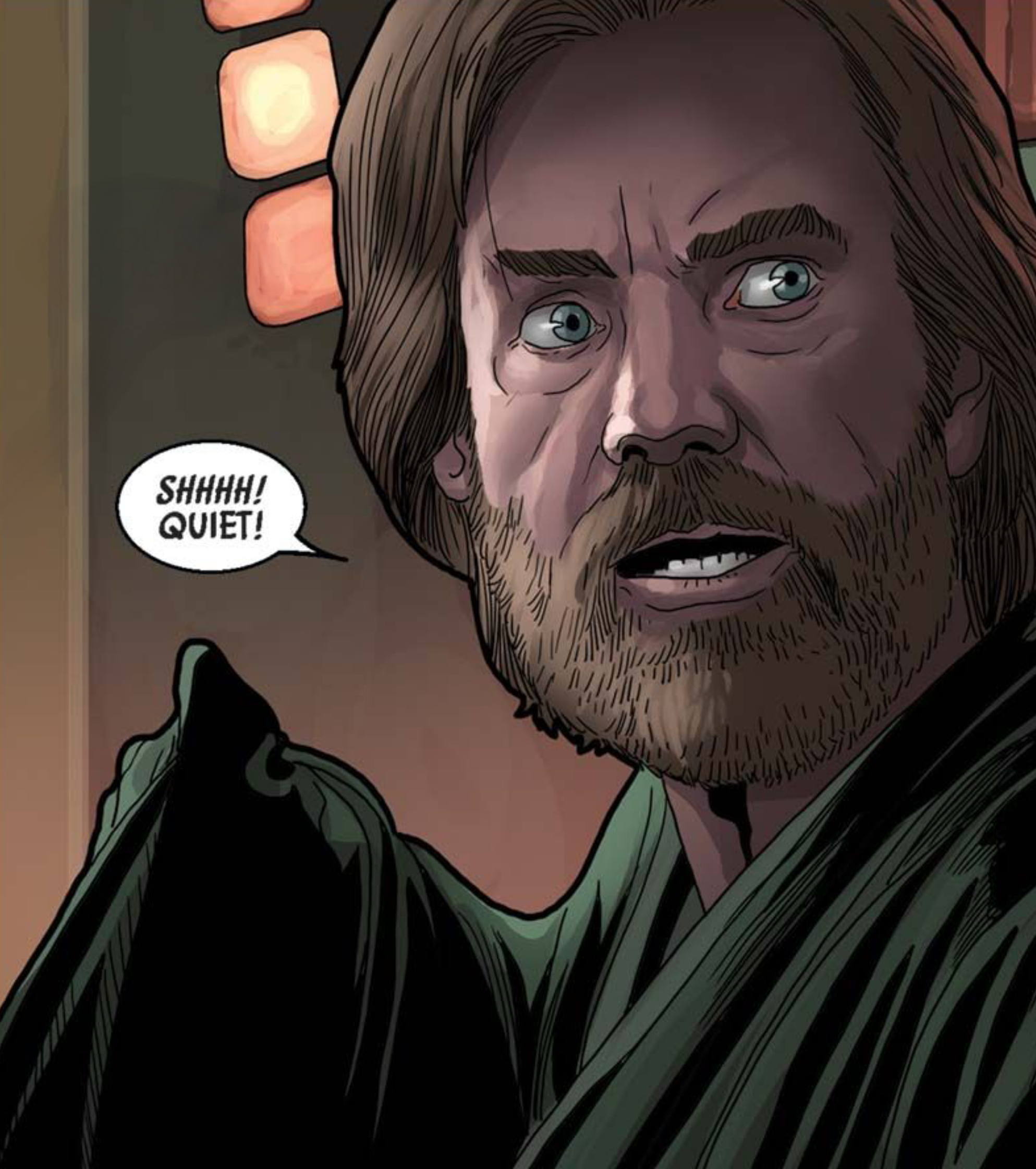 Obi-Wan Kenobi in a Star Wars comic panel: "Shhhh! Quiet!"