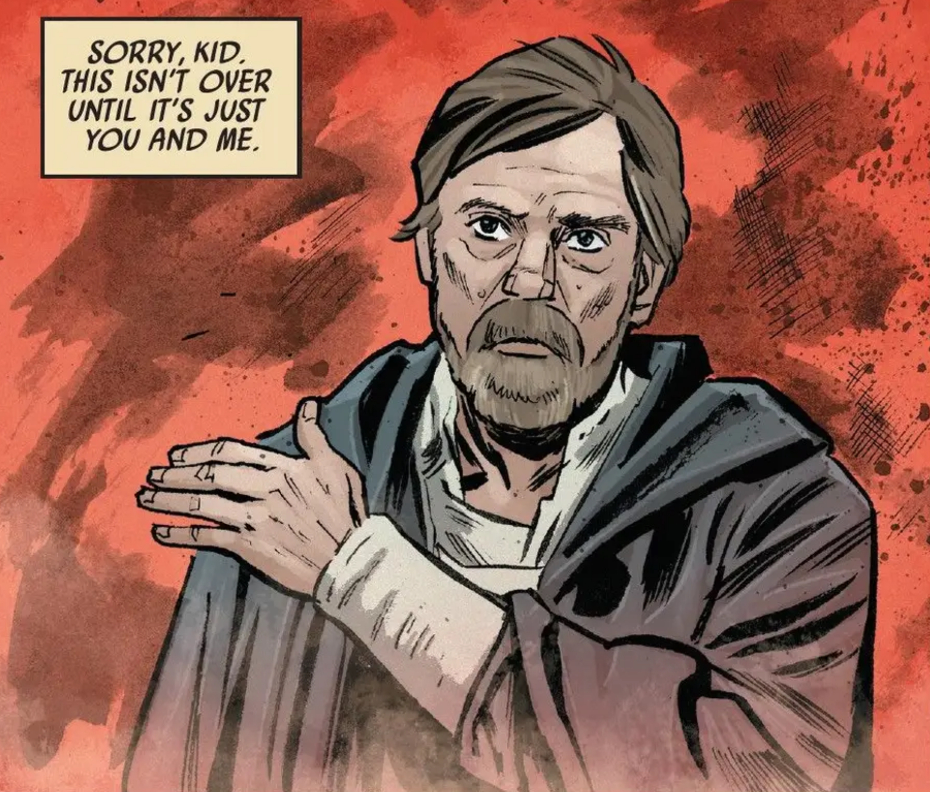 Luke Skywalker in a Star Wars comic panel: "Sorry, kid. This isn't over until it's just you and me."