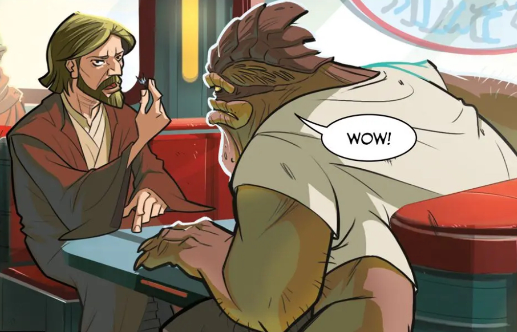 Obi-Wan Kenobi & Dexter Jettster in a Star Wars comic panel: "Wow!"