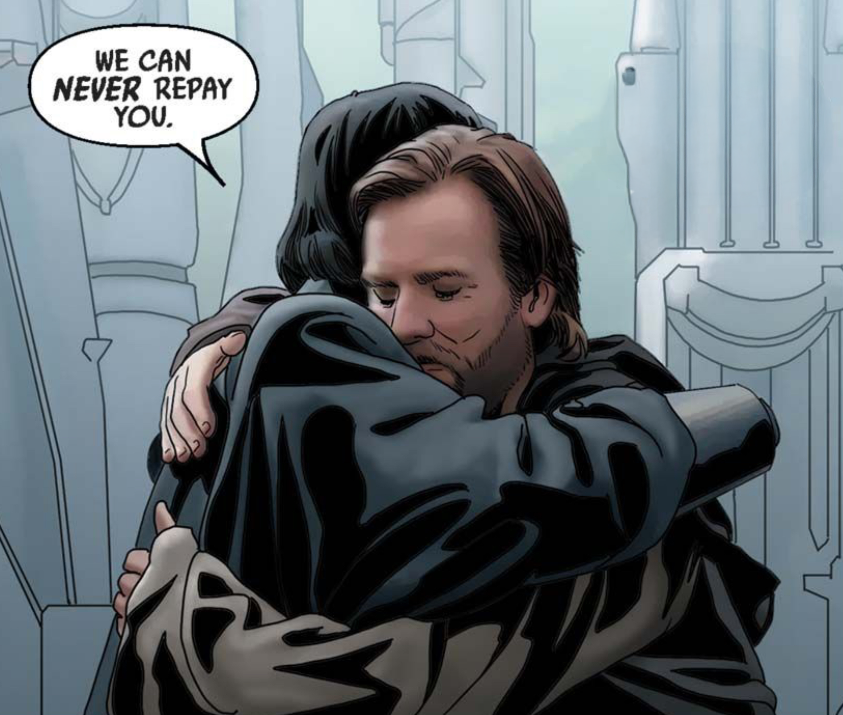 Obi-Wan Kenobi in a Star Wars comic panel: "We can never repay you."