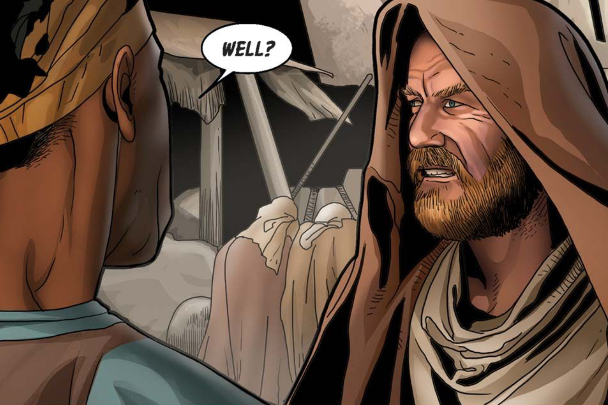 Obi-Wan Kenobi in a Star Wars comic panel: "Well?"