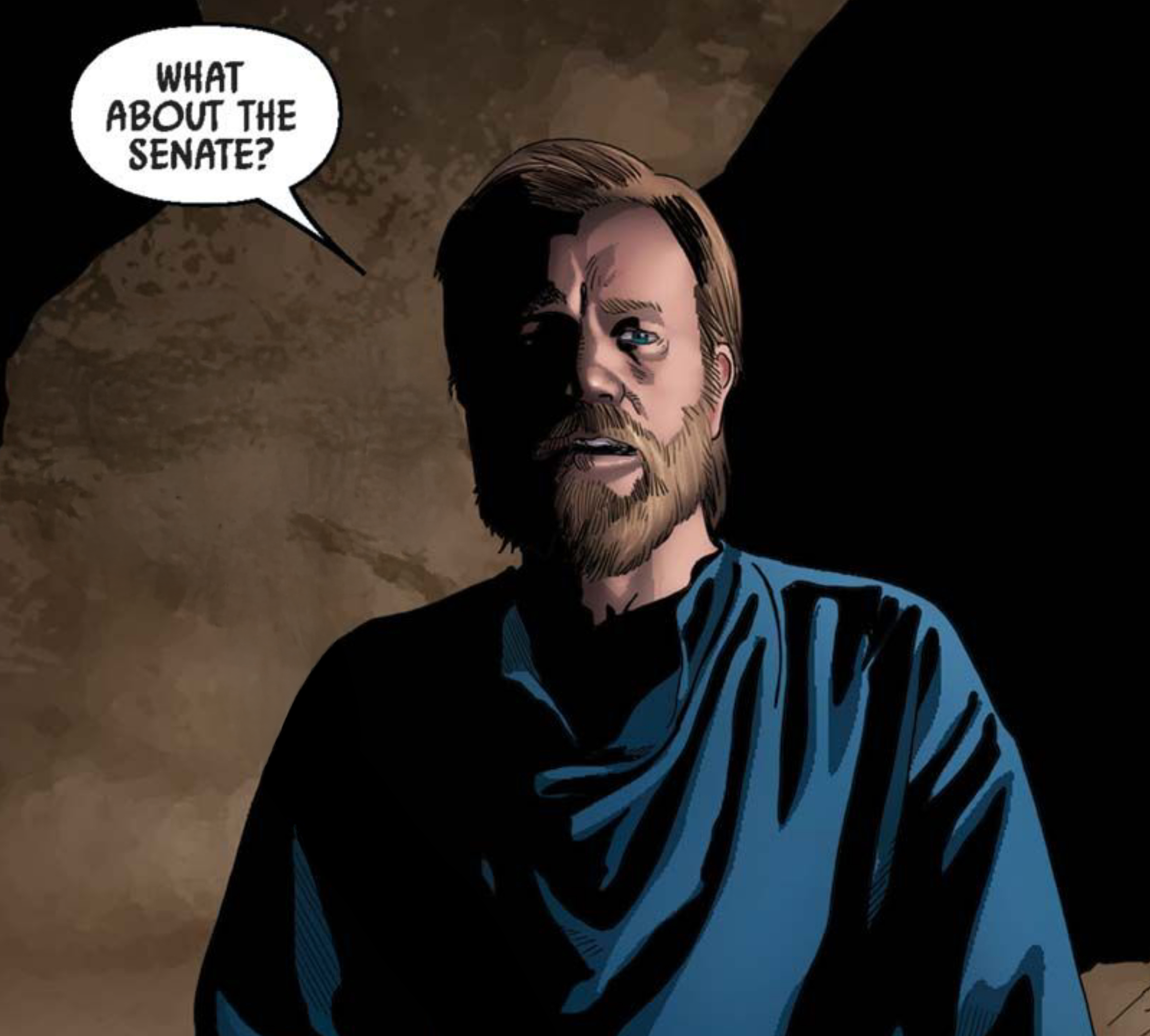 Obi-Wan Kenobi in a Star Wars comic panel: "What about the Senate?"