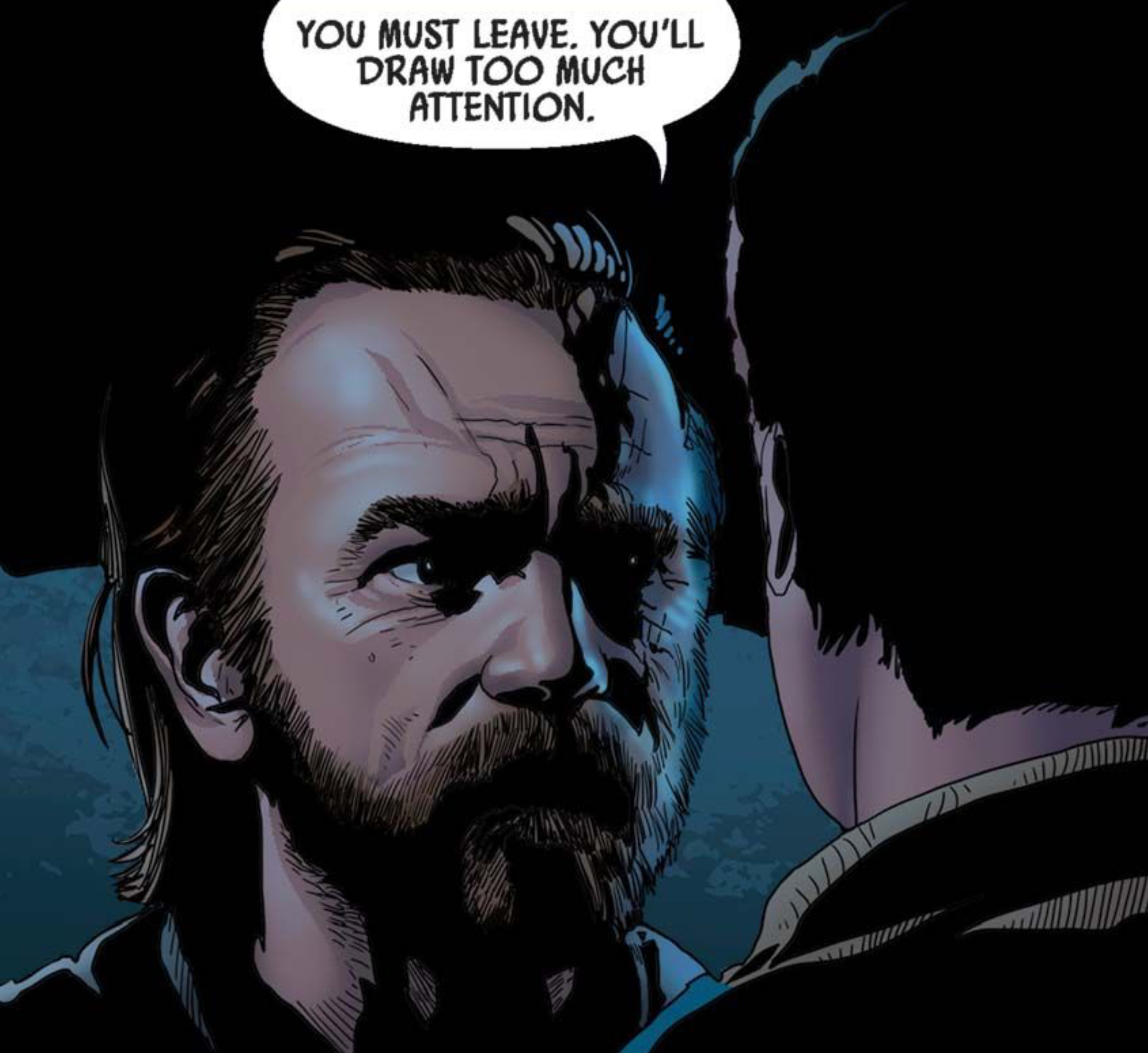 Qui-Gon Jinn in a Star Wars comic panel: "You must leave. You'll draw too much attention."