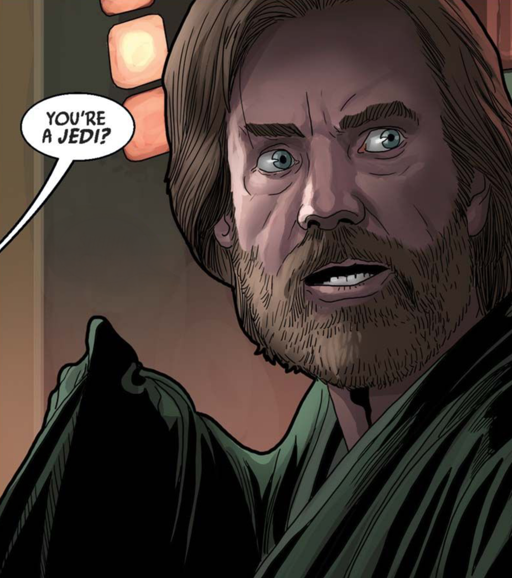 Luke Skywalker in a Star Wars comic panel: "You're a Jedi?"
