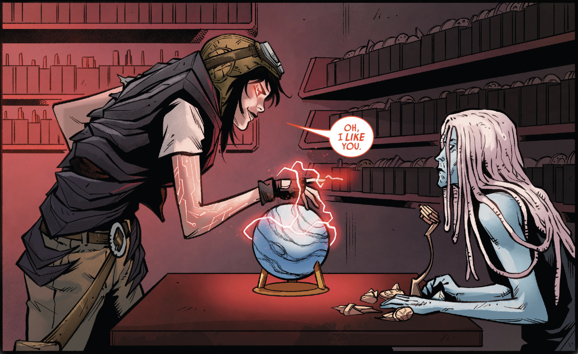 Doctor Aphra in a Star Wars comic panel: "Oh, I like you."
