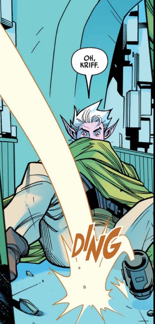 Farzala Tarabal in a Star Wars comic panel: "Oh, kriff."