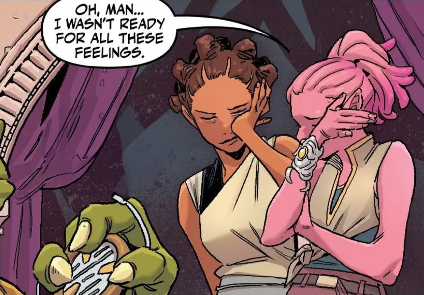 Lula Talisola & Zeen Mrala in a Star Wars comic panel: "Oh, man... I wasn't ready for all these feelings."
