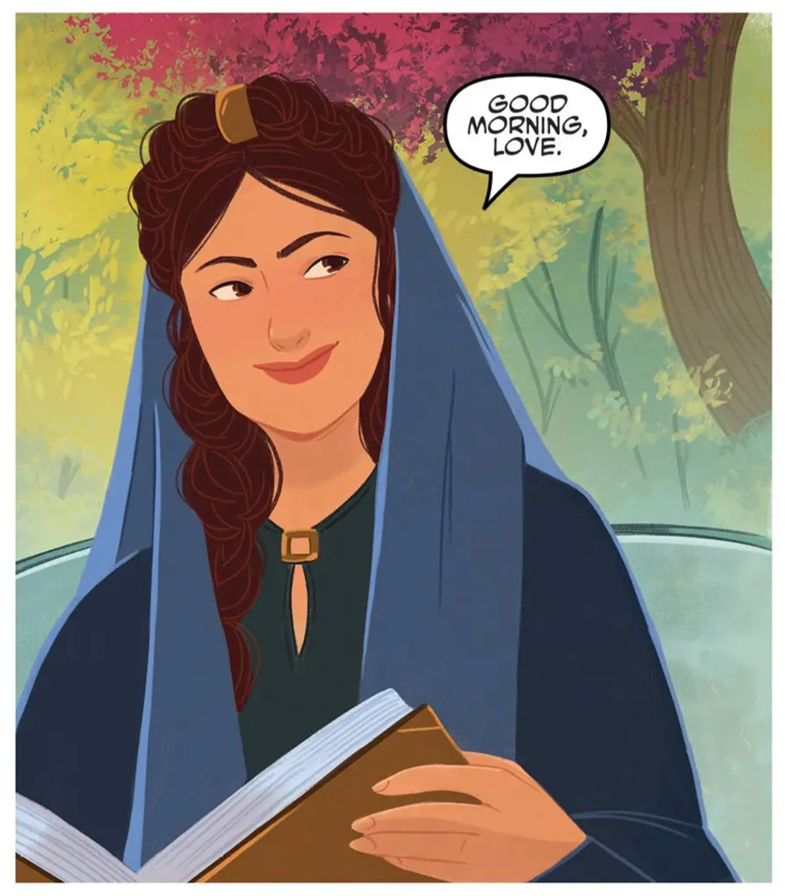 Padmé Amidala in a Star Wars comic panel: "Good morning, love."