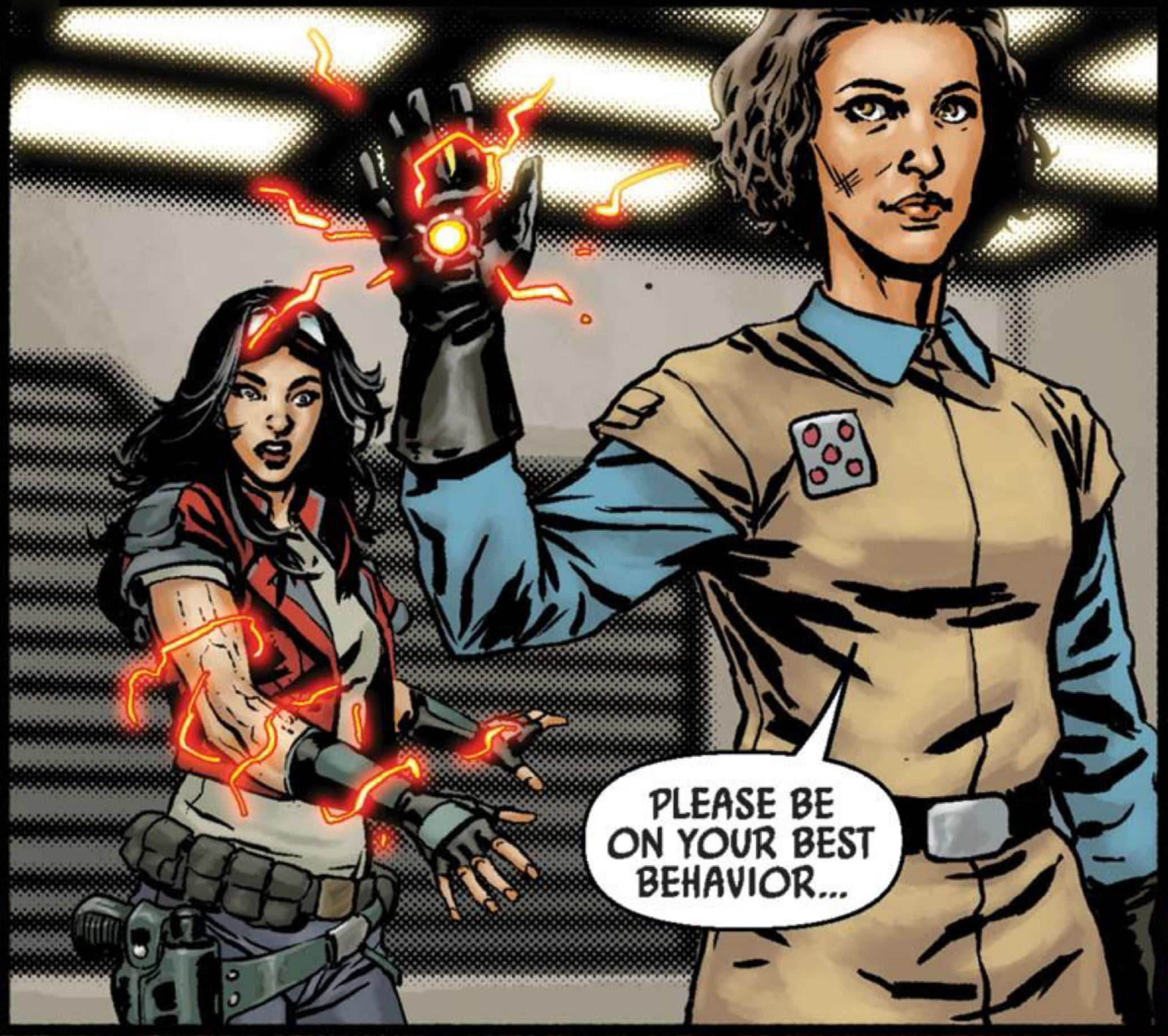 Doctor Aphra in a Star Wars comic panel: "Please be on your best behavior..."