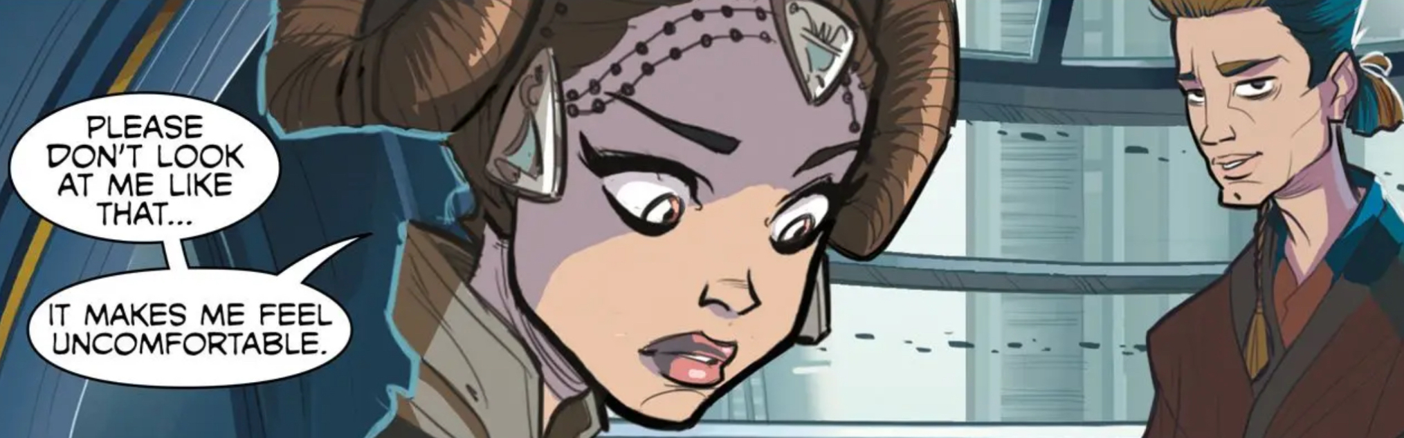 Padmé Amidala in a Star Wars comic panel: "Please don't look at me like that... It makes me feel uncomfortable."