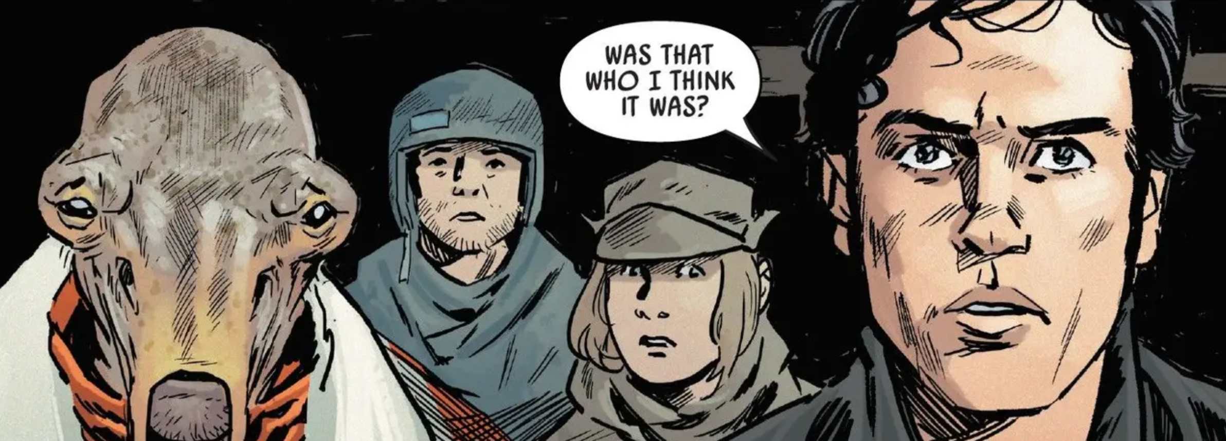 Poe Dameron in a Star Wars comic panel: "Was that who I think it was?"