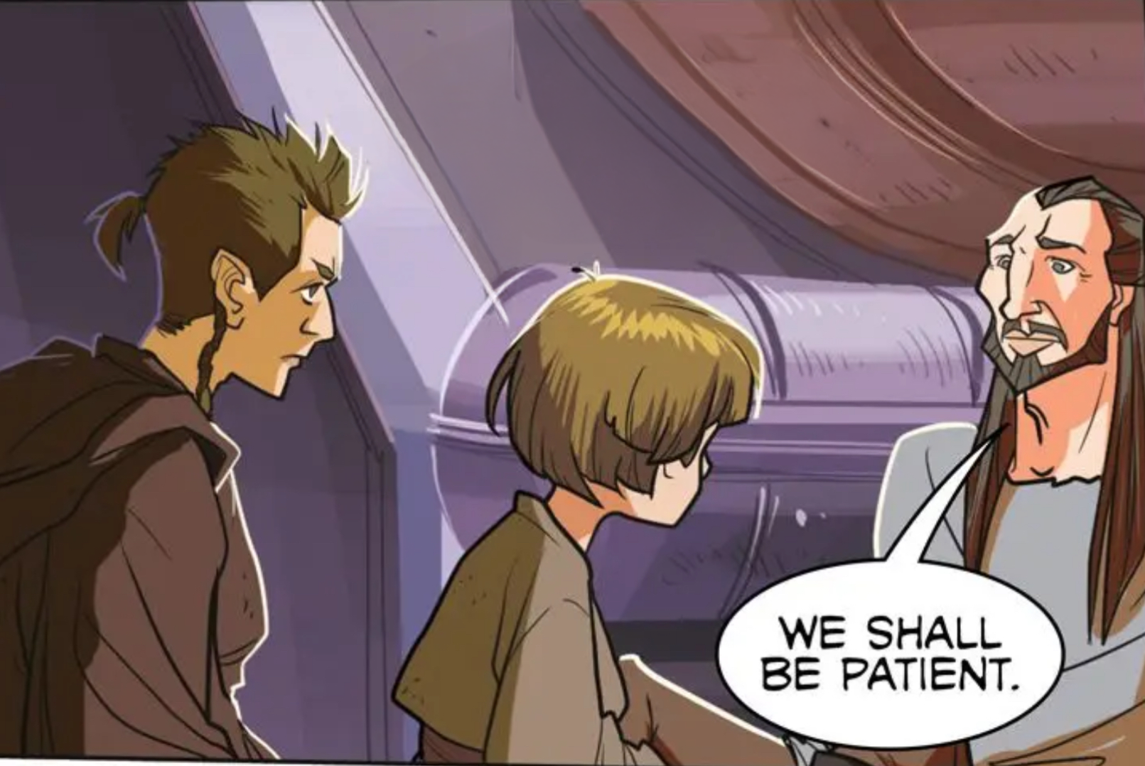 Qui-Gon Jinn & Obi-Wan Kenobi in a Star Wars comic panel: "We shall be patient."