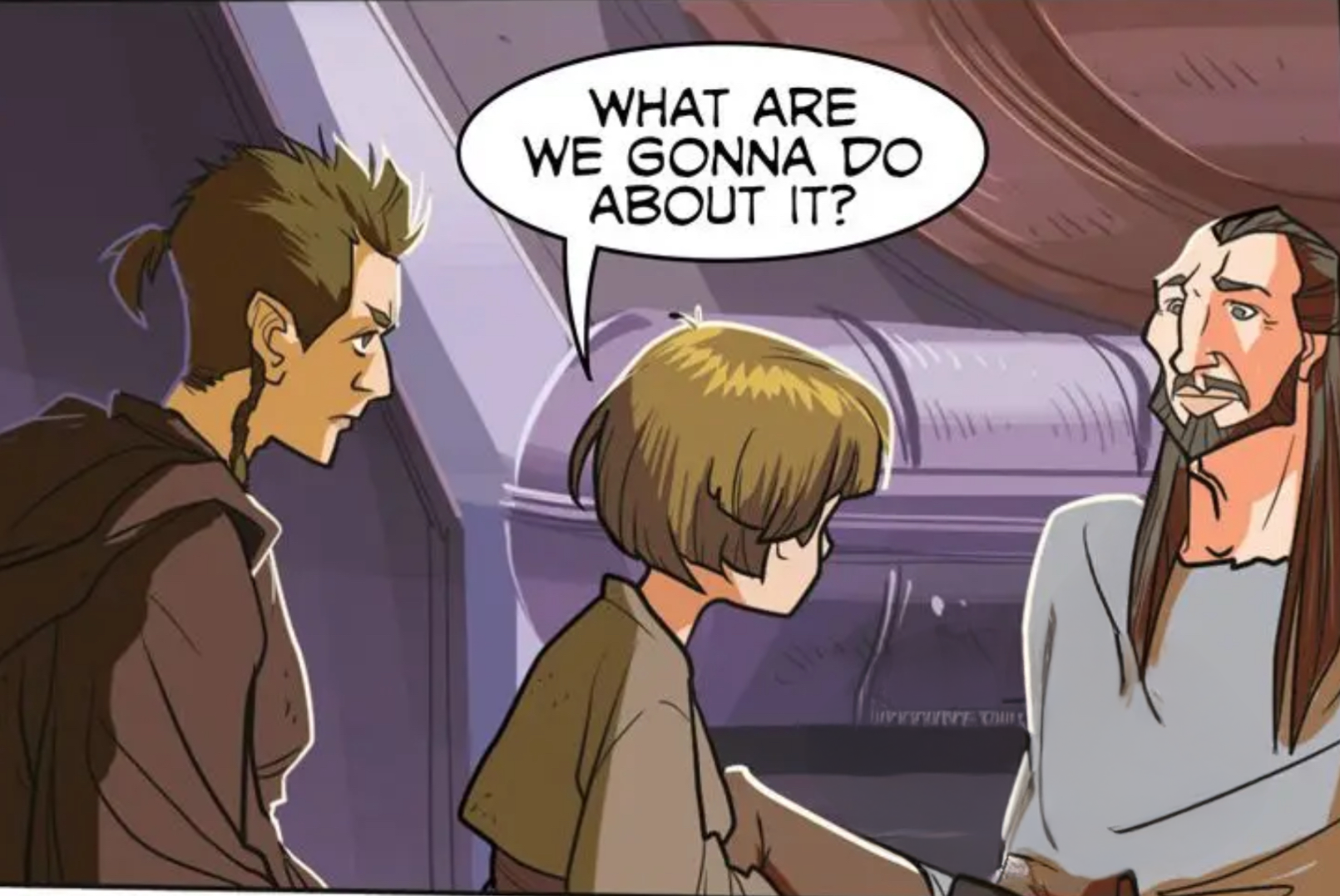 Obi-Wan Kenobi & Anakin Skywalker in a Star Wars comic panel: "What are we gonna do about it?"