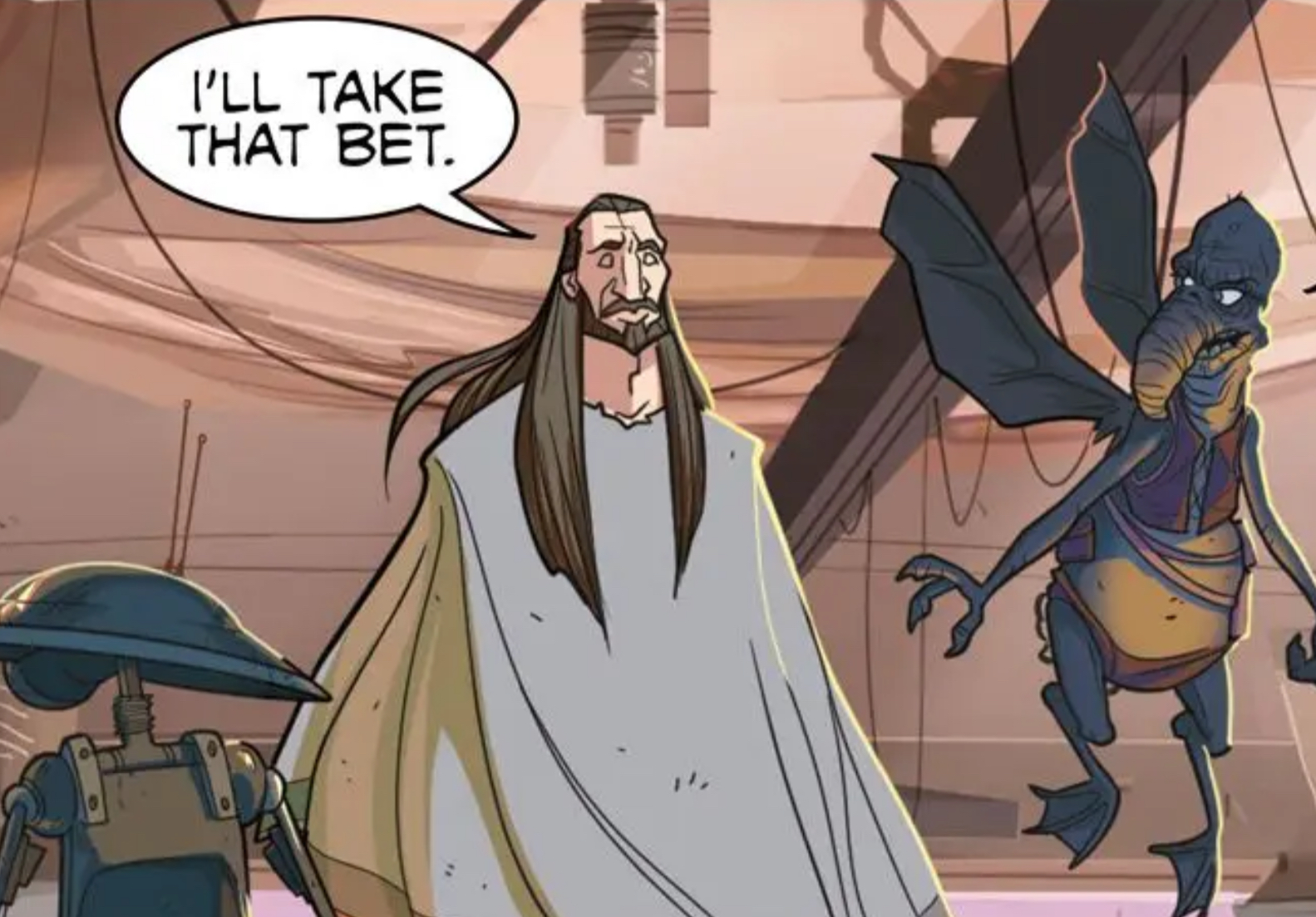 Qui-Gon Jinn & Watto in a Star Wars comic panel: "I'll take that bet."