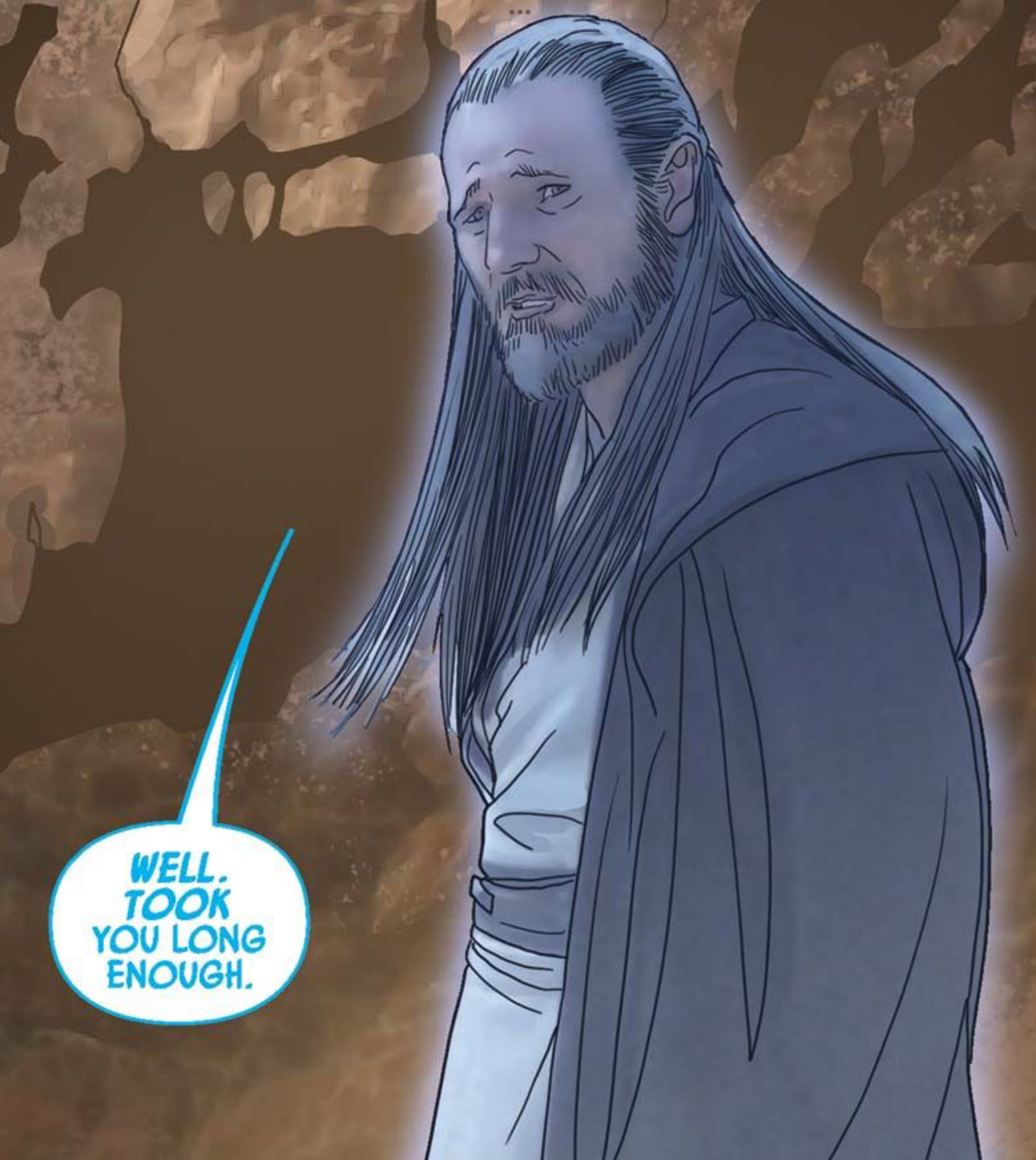 Qui-Gon Jinn in a Star Wars comic panel: "Well. Took you long enough."