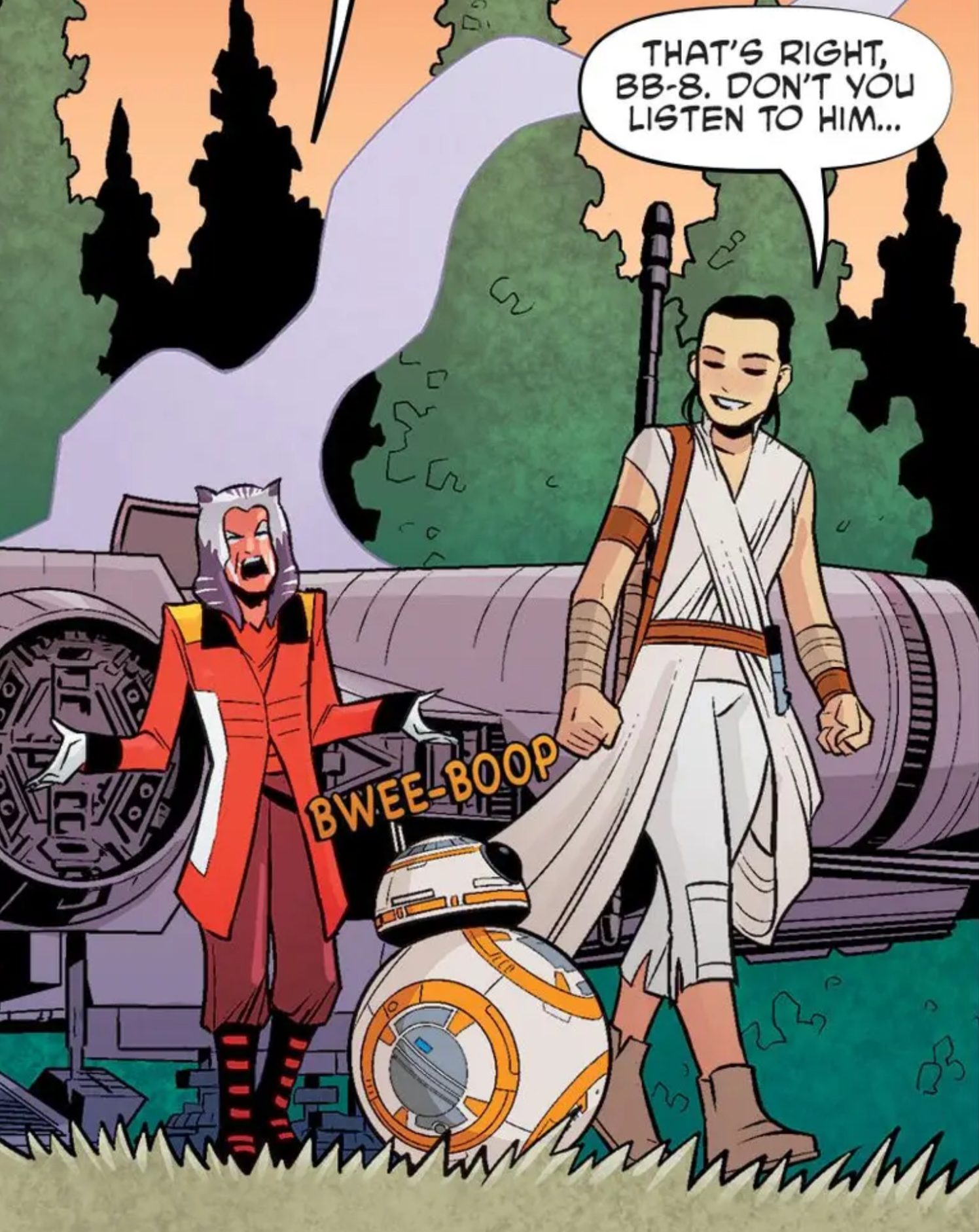 Rey & BB-8 in a Star Wars comic panel: "That's right BB8 Don't you listen to him"