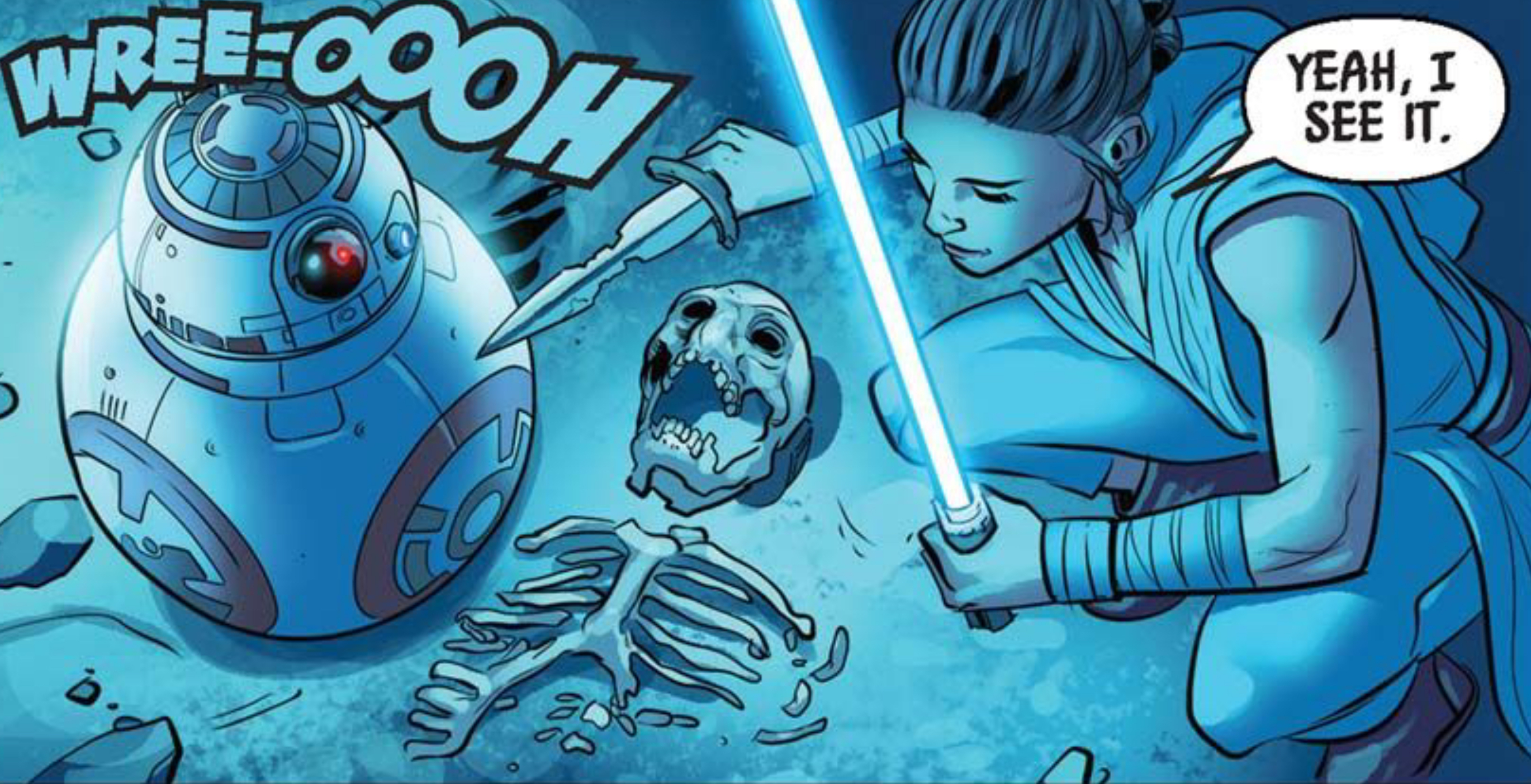 Rey & BB-8 in a Star Wars comic panel: "Yeah, I see it."