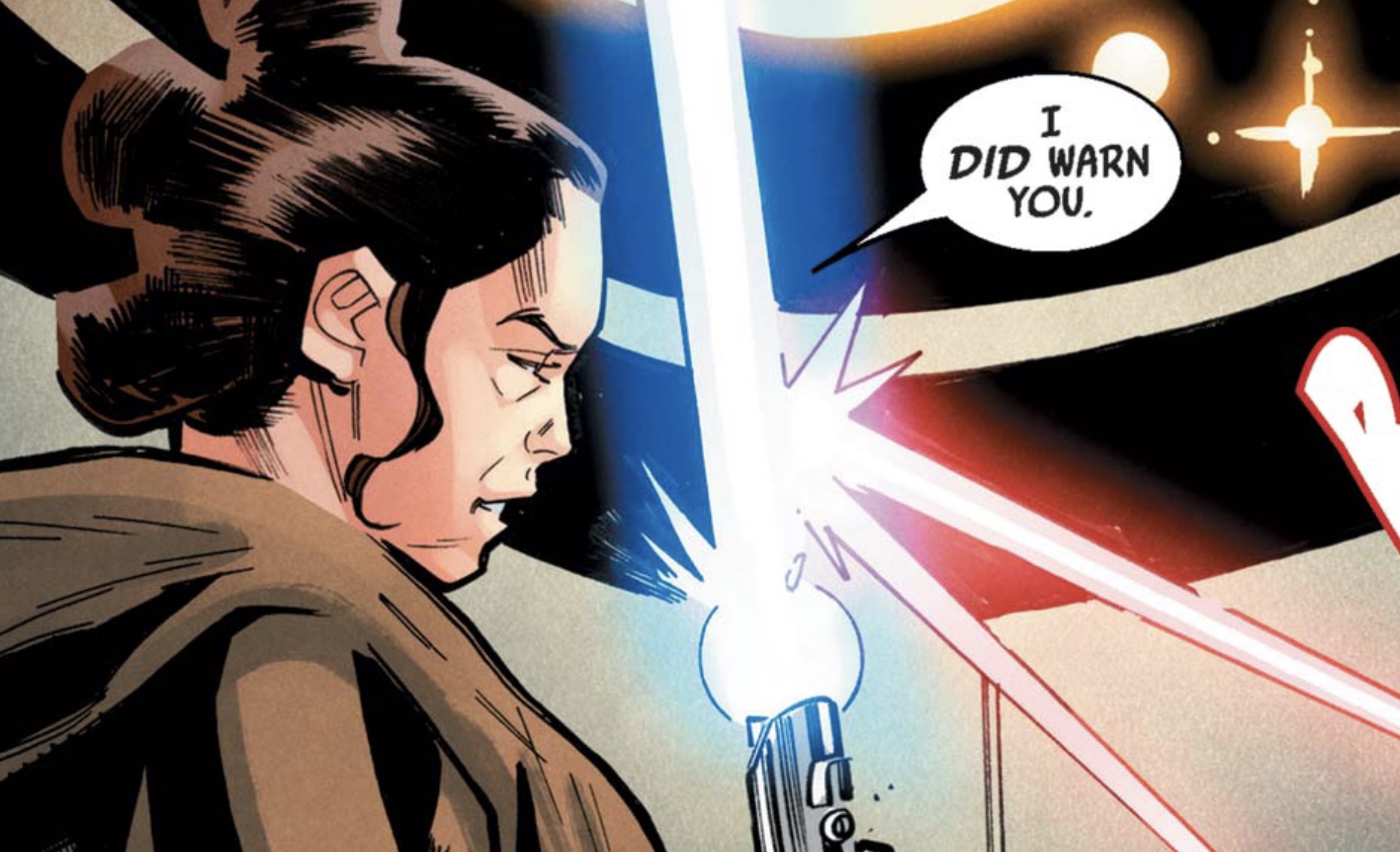 Rey Skywalker in a Star Wars comic panel: "I did warn you."