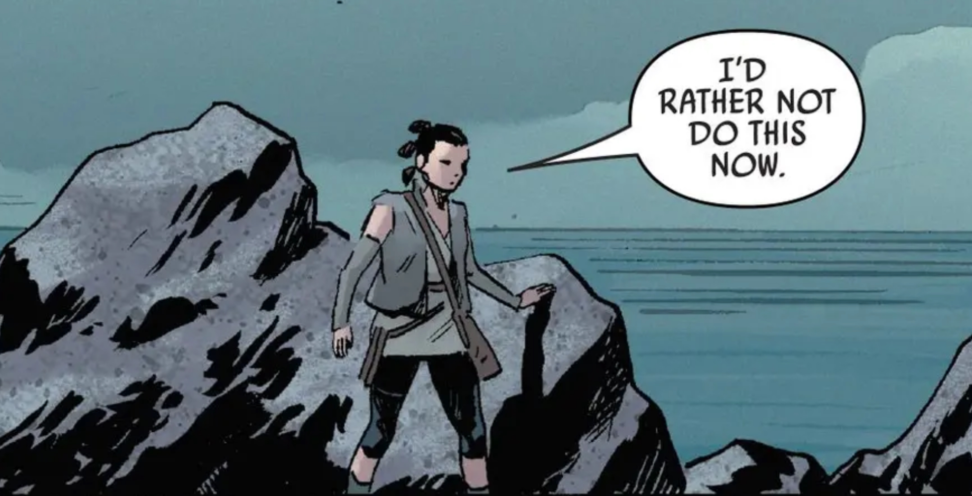 Rey Skywalker in a Star Wars comic panel: "I'd rather not do this now."