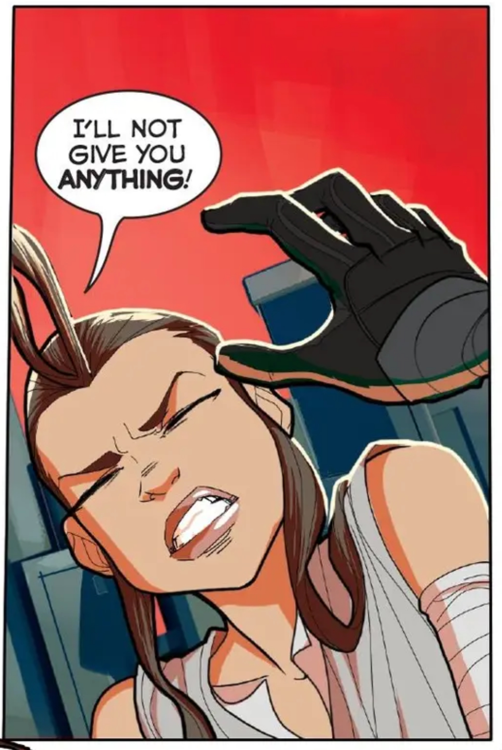Rey & Kylo Ren in a Star Wars comic panel: "I'll not give you anything!"